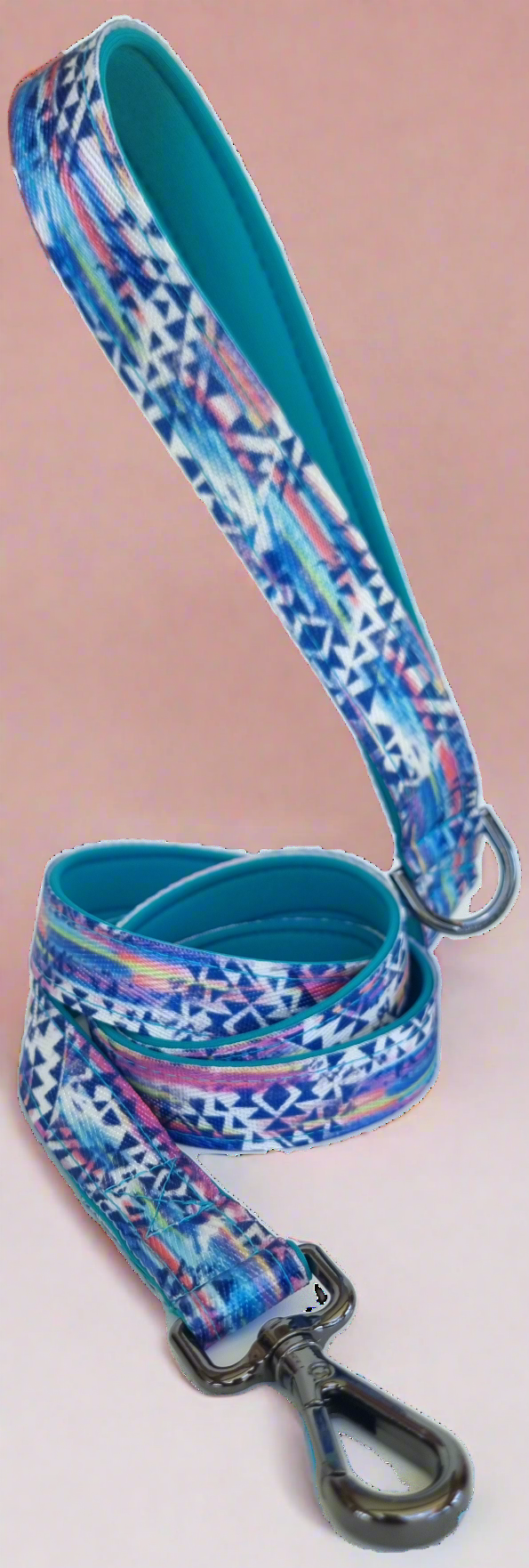 Padded dog leash with blue Geometric pattern