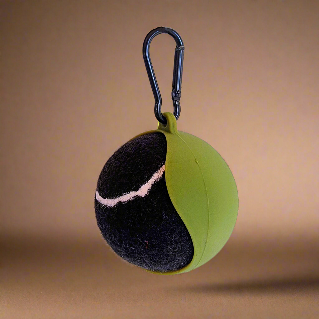 Black Tennis Ball with Green Clip-on Holder