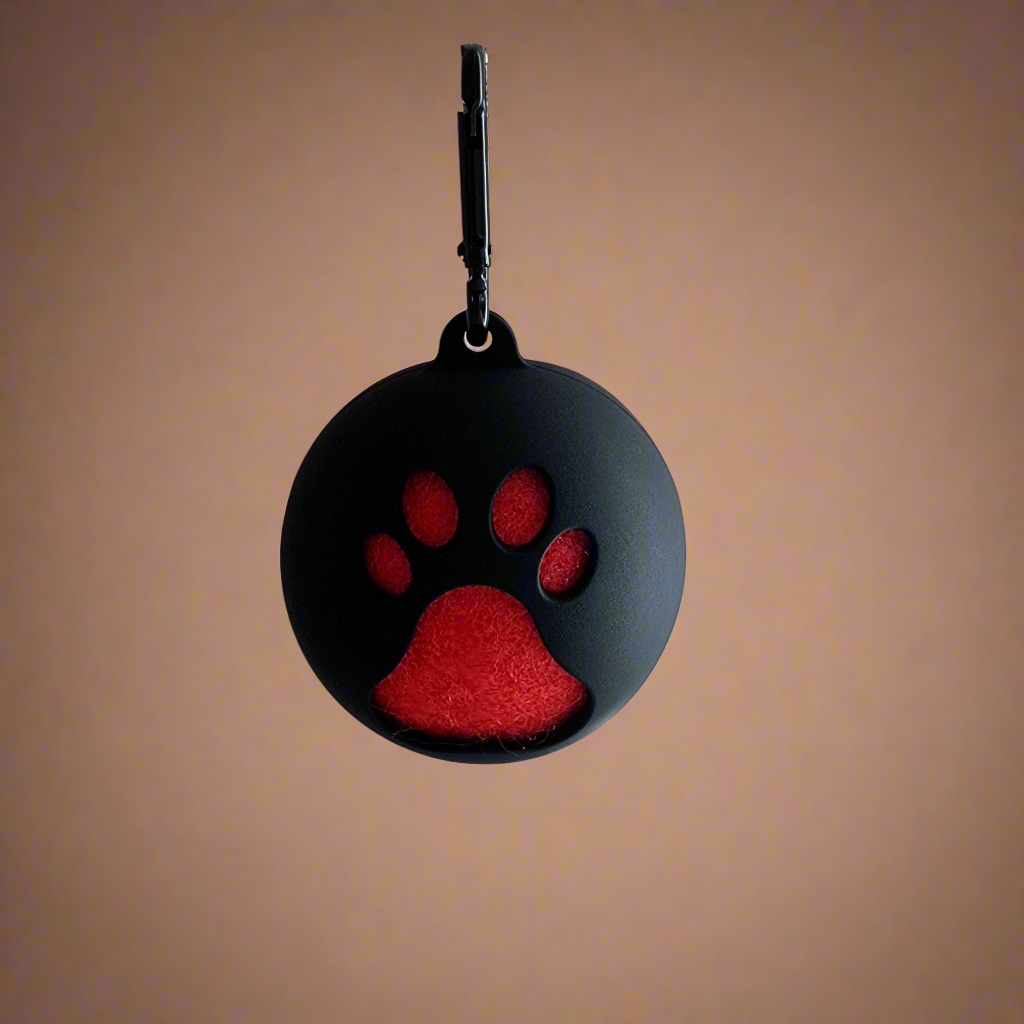 Red Tennis Ball with Black Clip-on Holder