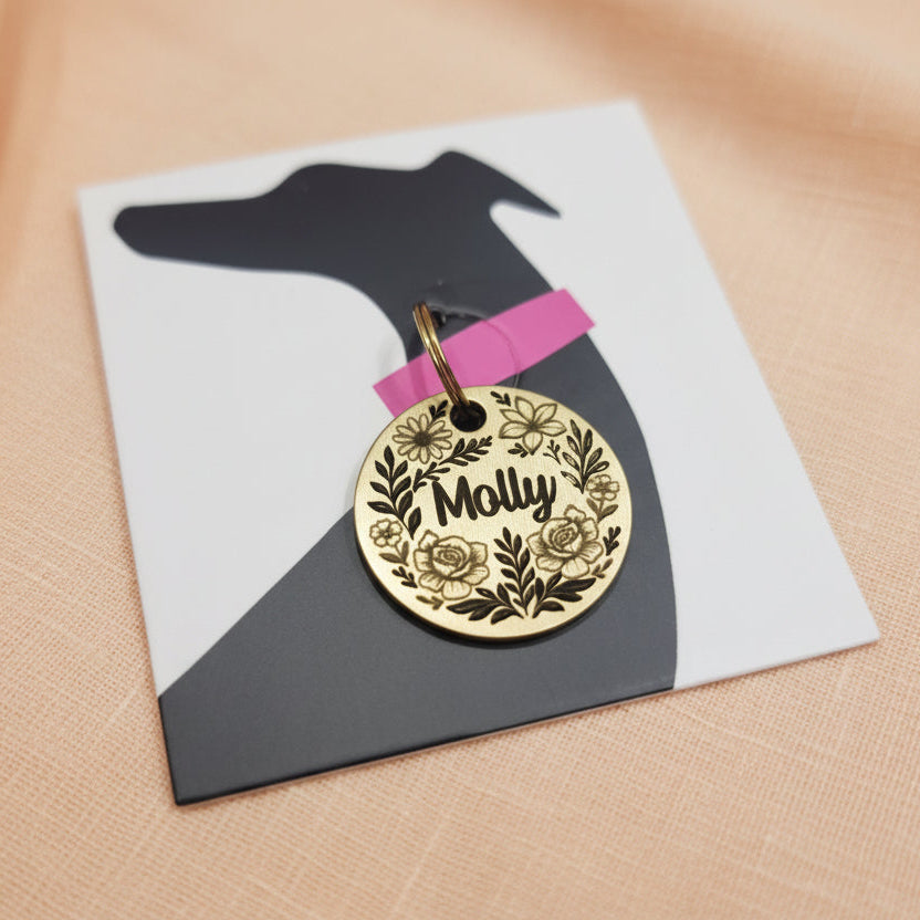 Floral Engraved Pet ID Tag – Personalised Engraved Dog Name Tag