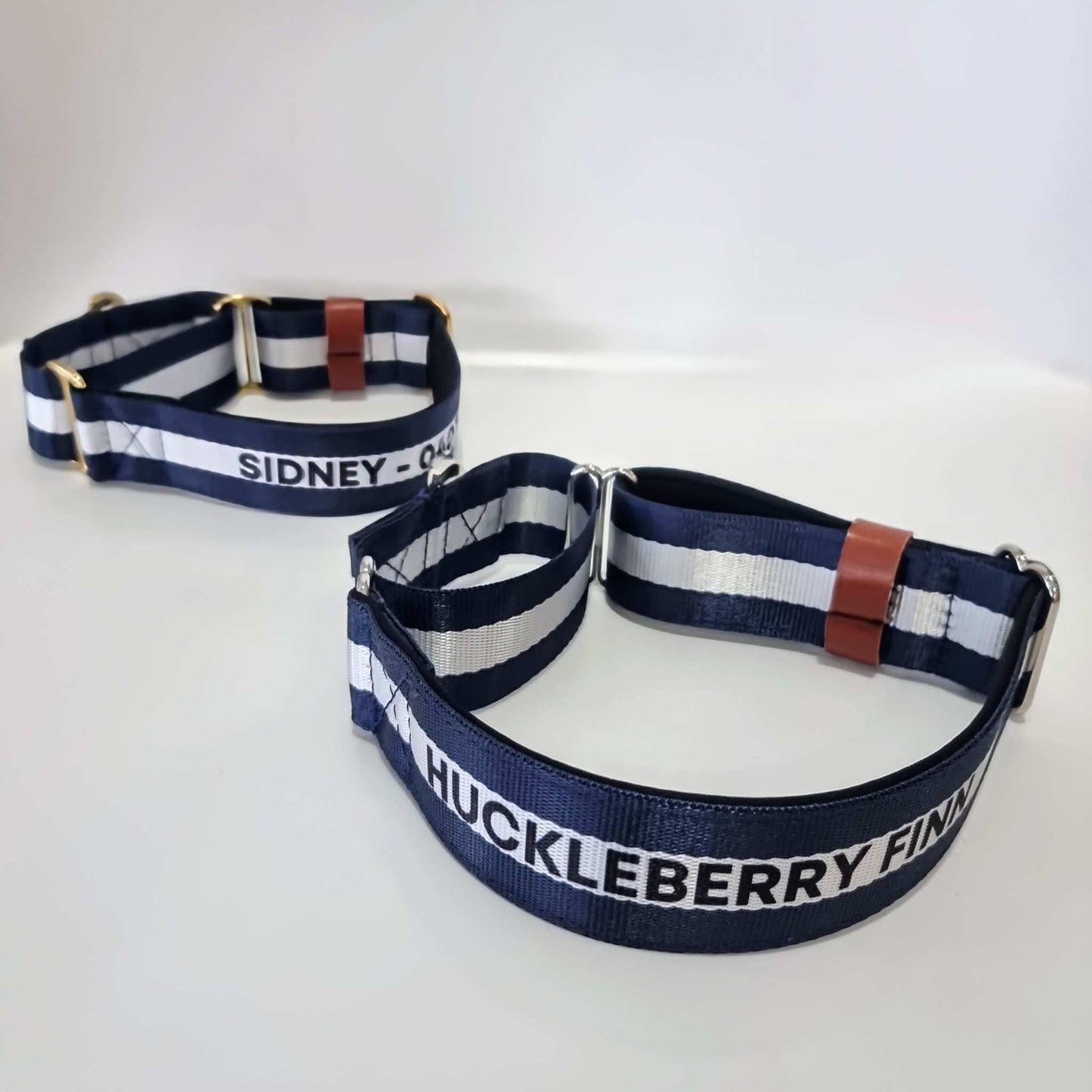 Martingale collar Navy Blue Stripe with padding and personalised option