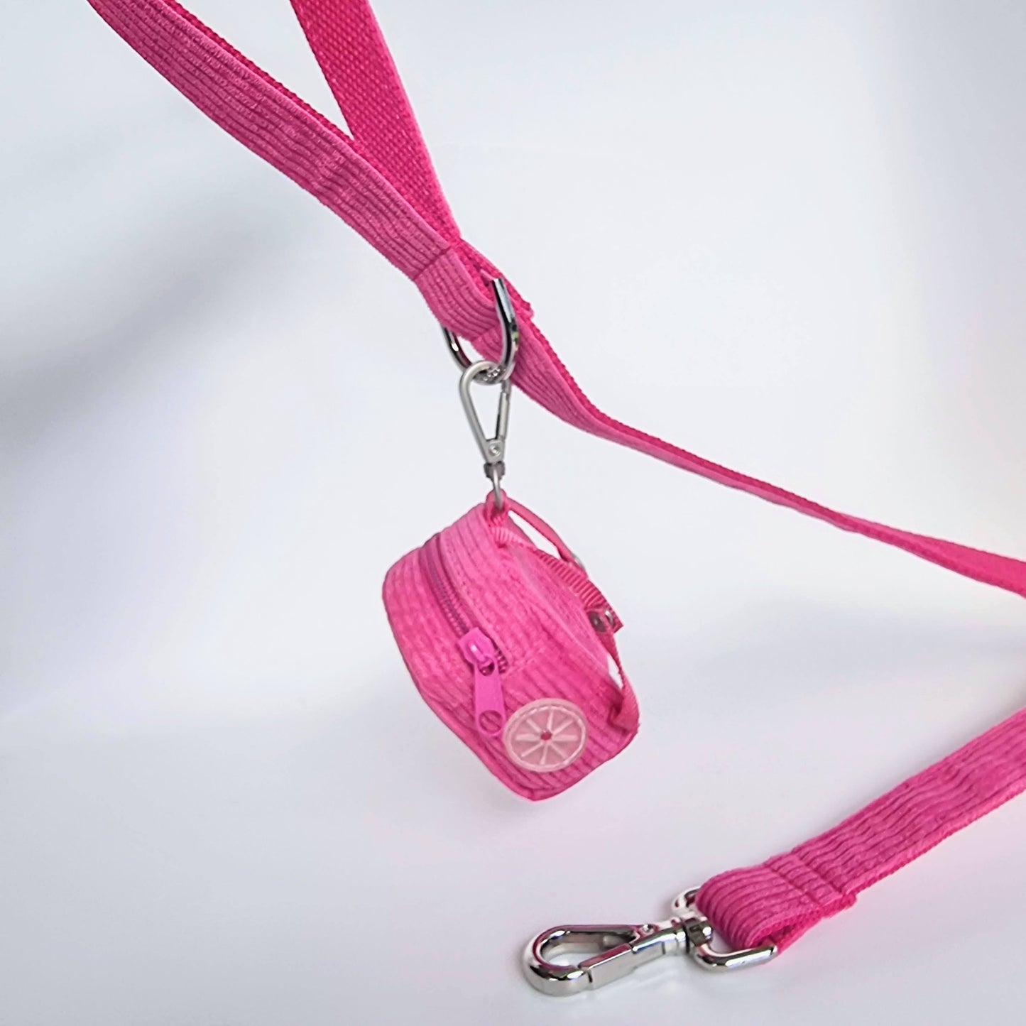 Hot Pink Corduroy Mini Backpack Poop Bag Holder – Cute, Clip-On & Ready to Roll