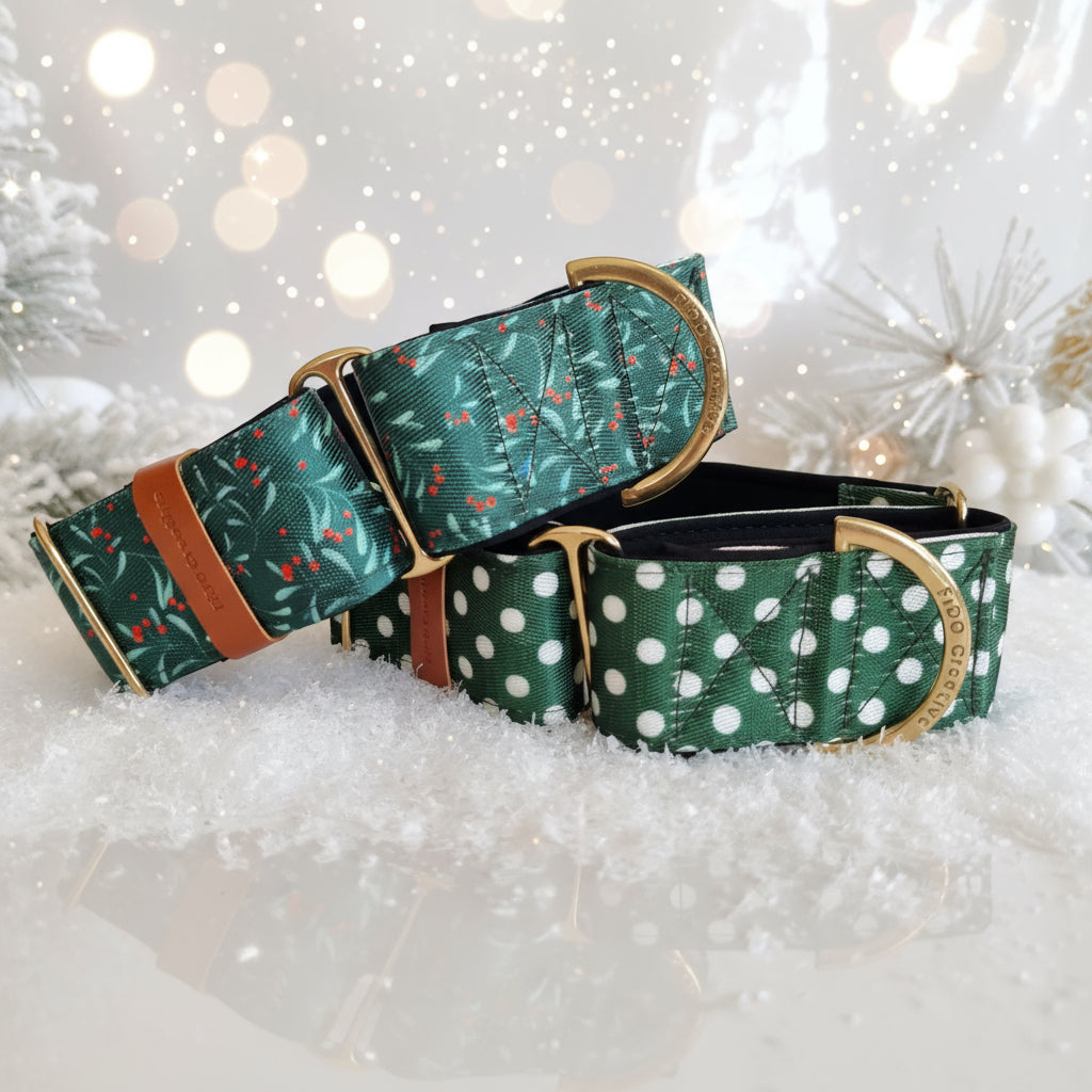 Green Christmas martingale dog collars