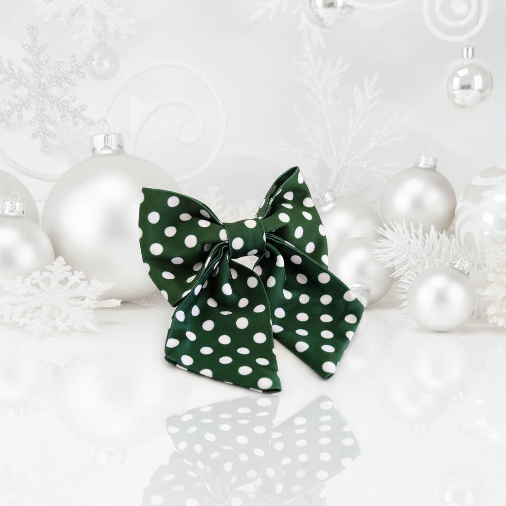 Green Polka Dot Christmas Dog Bow Tie | Adjustable Velcro Straps