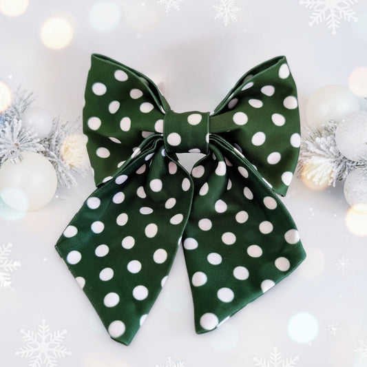 Green polka dot dog bow tie