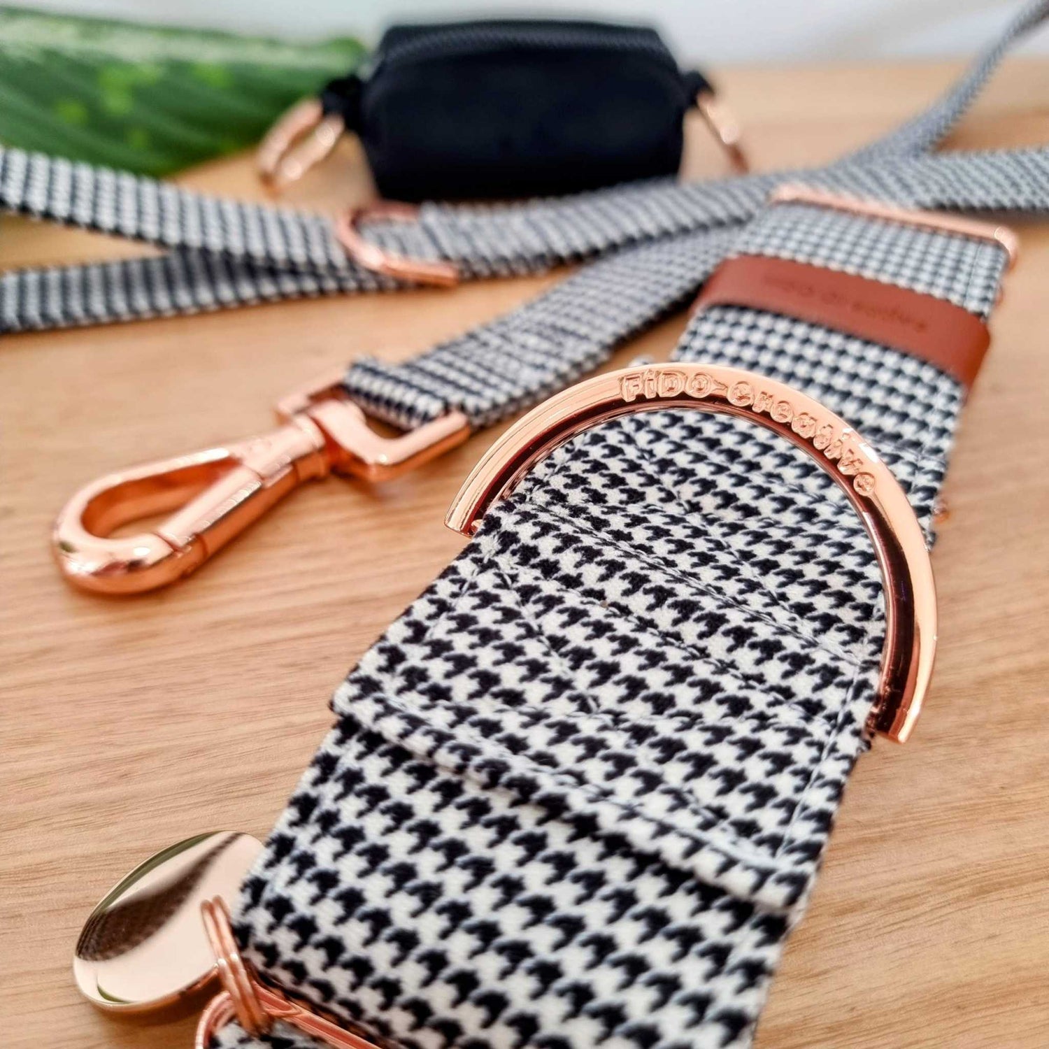 Black and white houndstooth martingale collar and leash