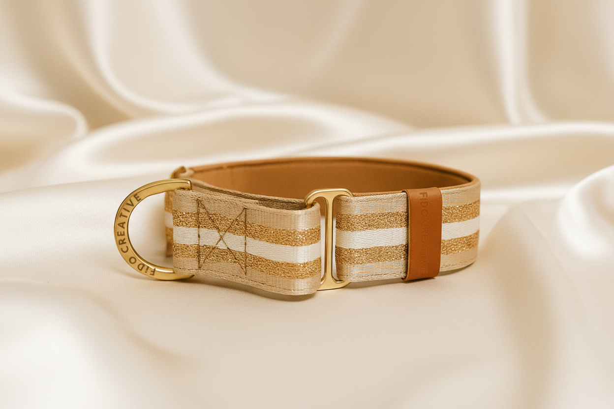 Beige Glitter Dog Collar – Personalised buckle or martingale collar (1.5" Wide)