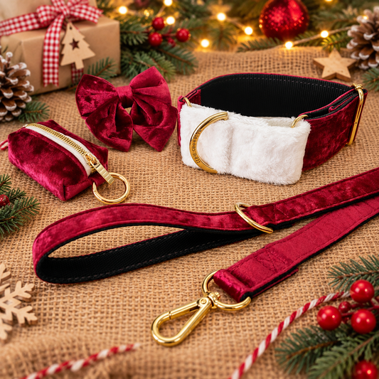 Santa Paws Christmas Martingale Dog Collar – Red Velvet & Faux Fur