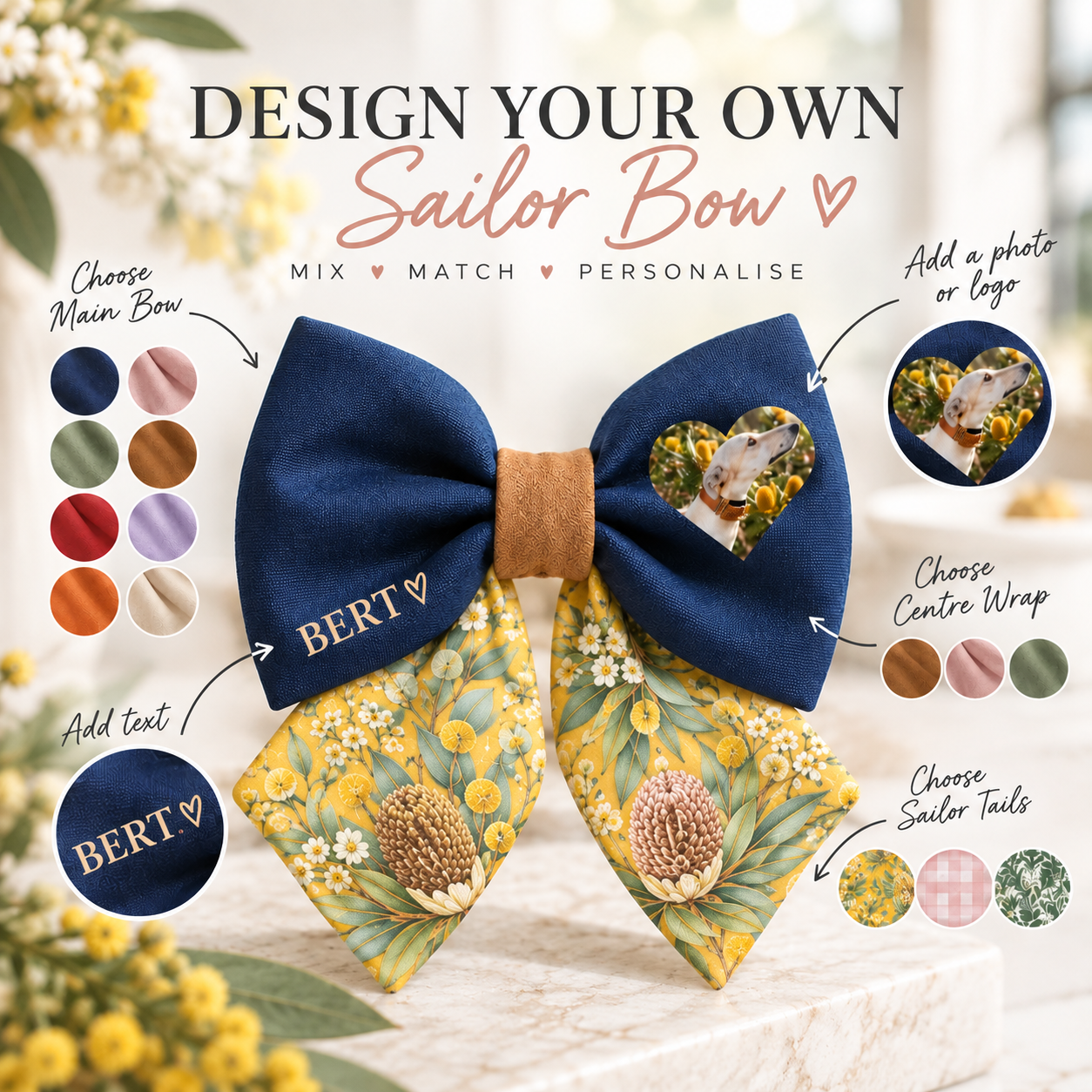 Design Your Own Personalised Dog Bow Tie – Custom Sailor Bow