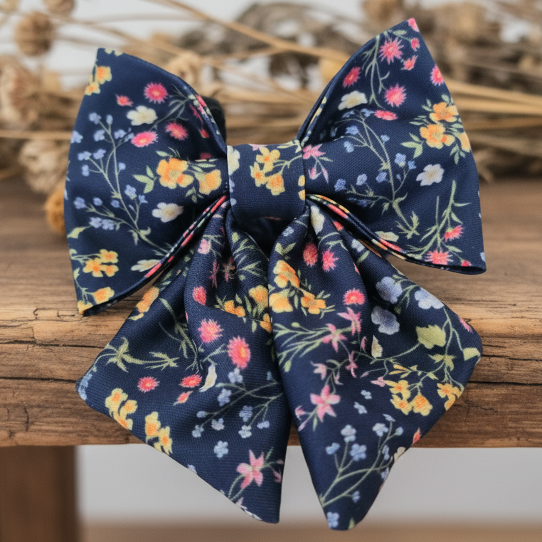 Blue floral dog bowtie 