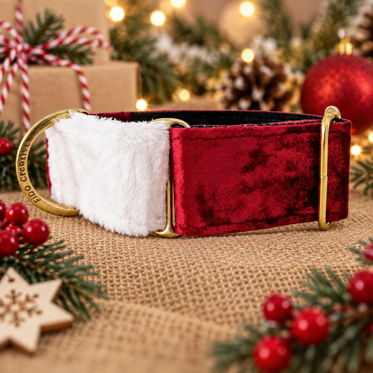 Santa Paws Christmas Martingale Dog Collar – Red Velvet & Faux Fur