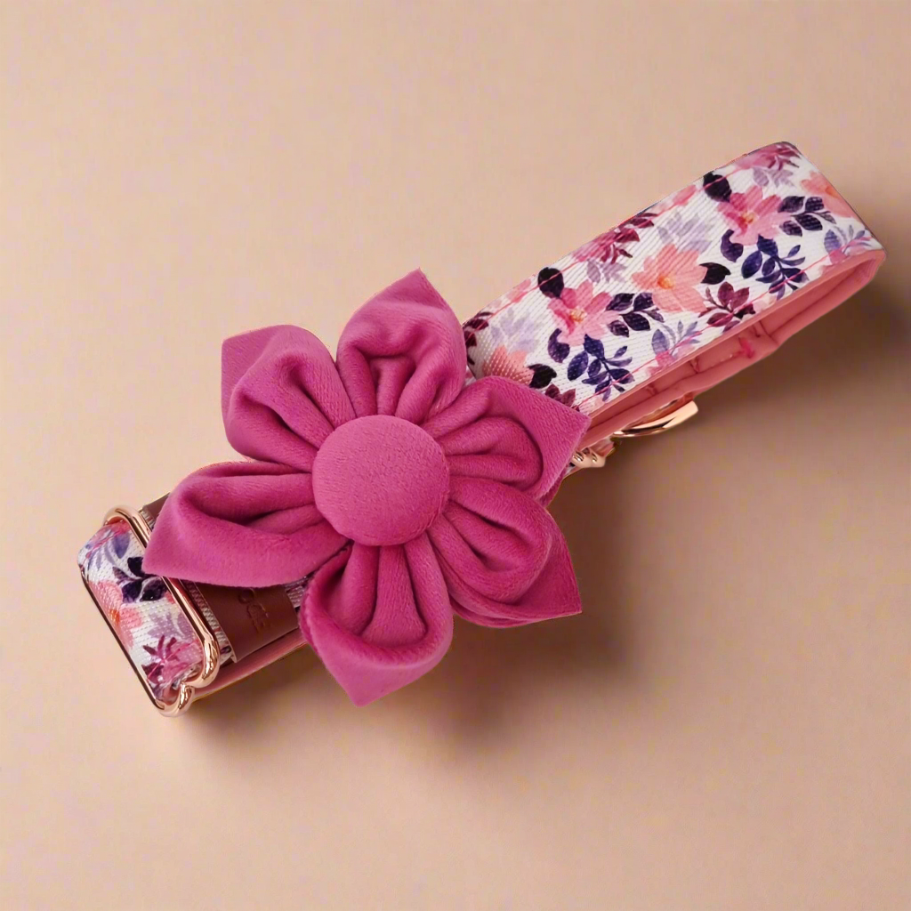 Dog Collar Flower, Pink Velvet