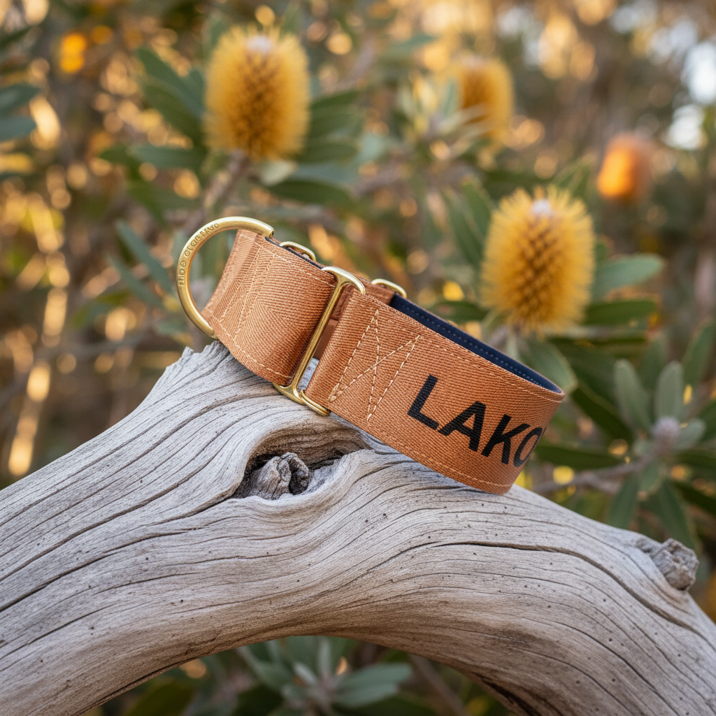 Brown Martingale Collar – Padded Dog Collar with Solid Brass Hardware, Personalised