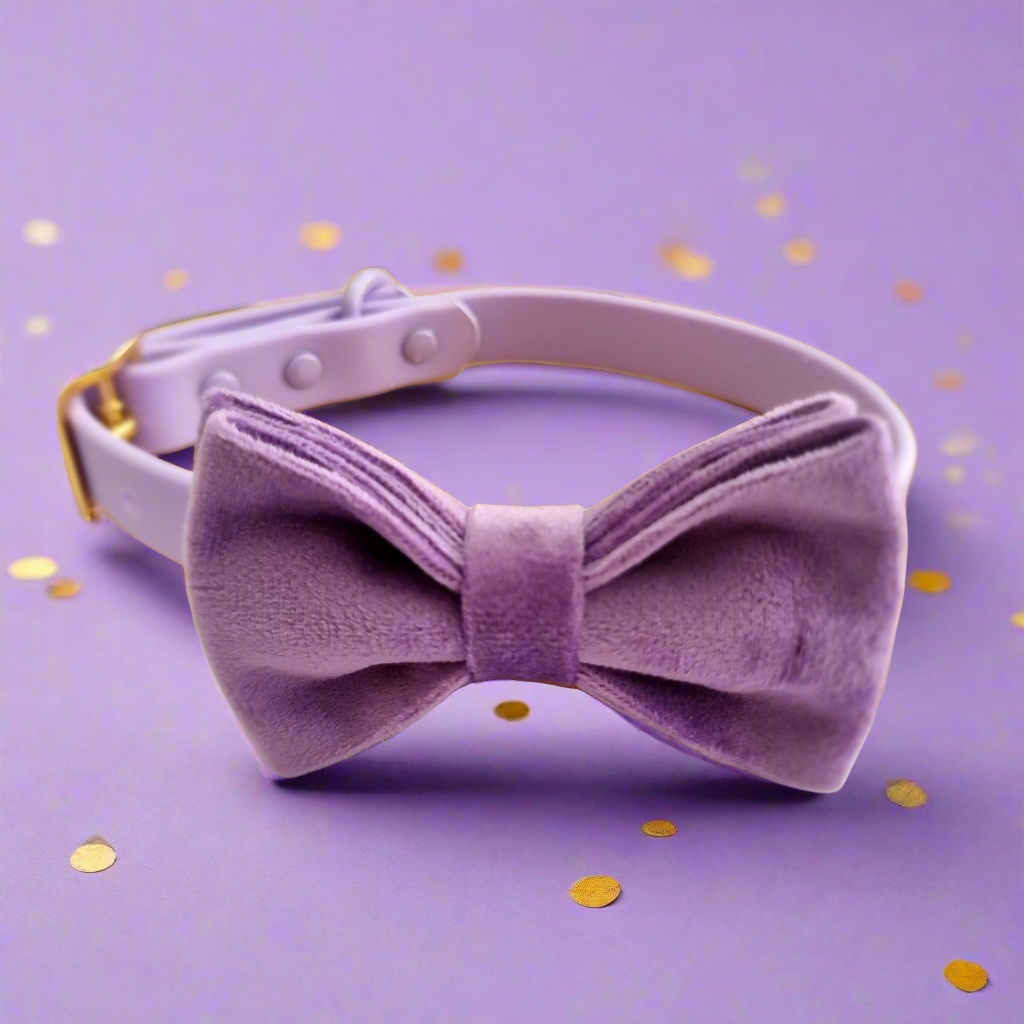 Purple velvet dog bow tie