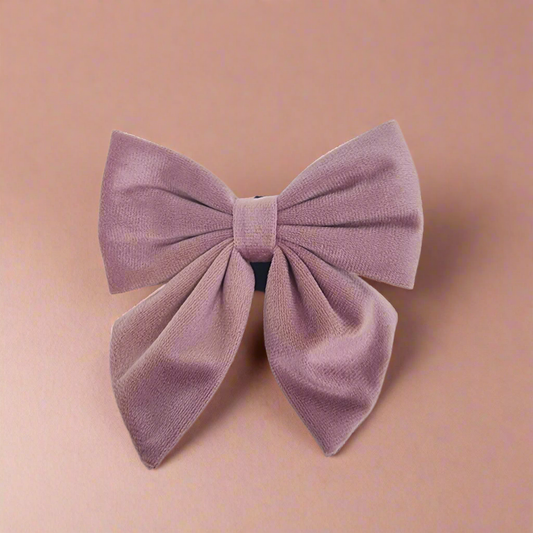 Lux Pink dog bow tie - velvet sailor dog bowtie with tails
