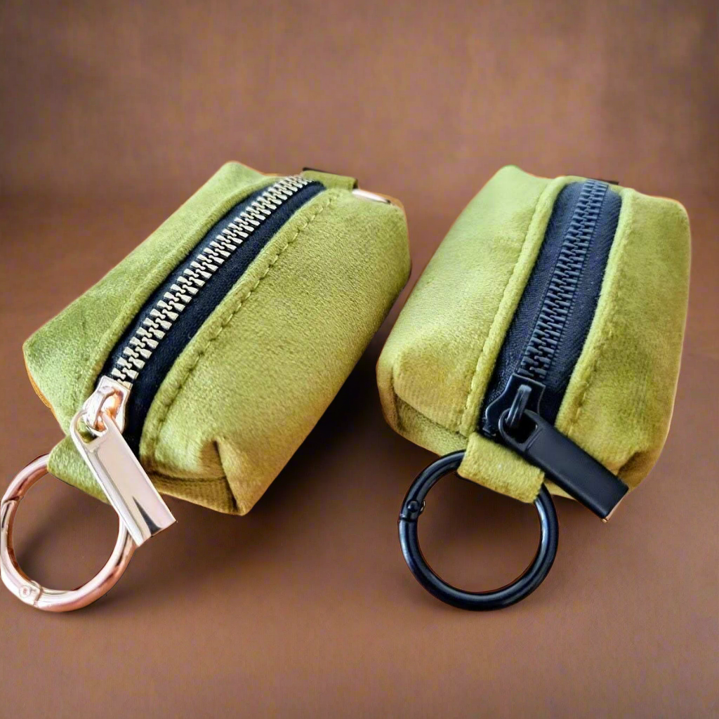 Green velvet dog poop bag holder