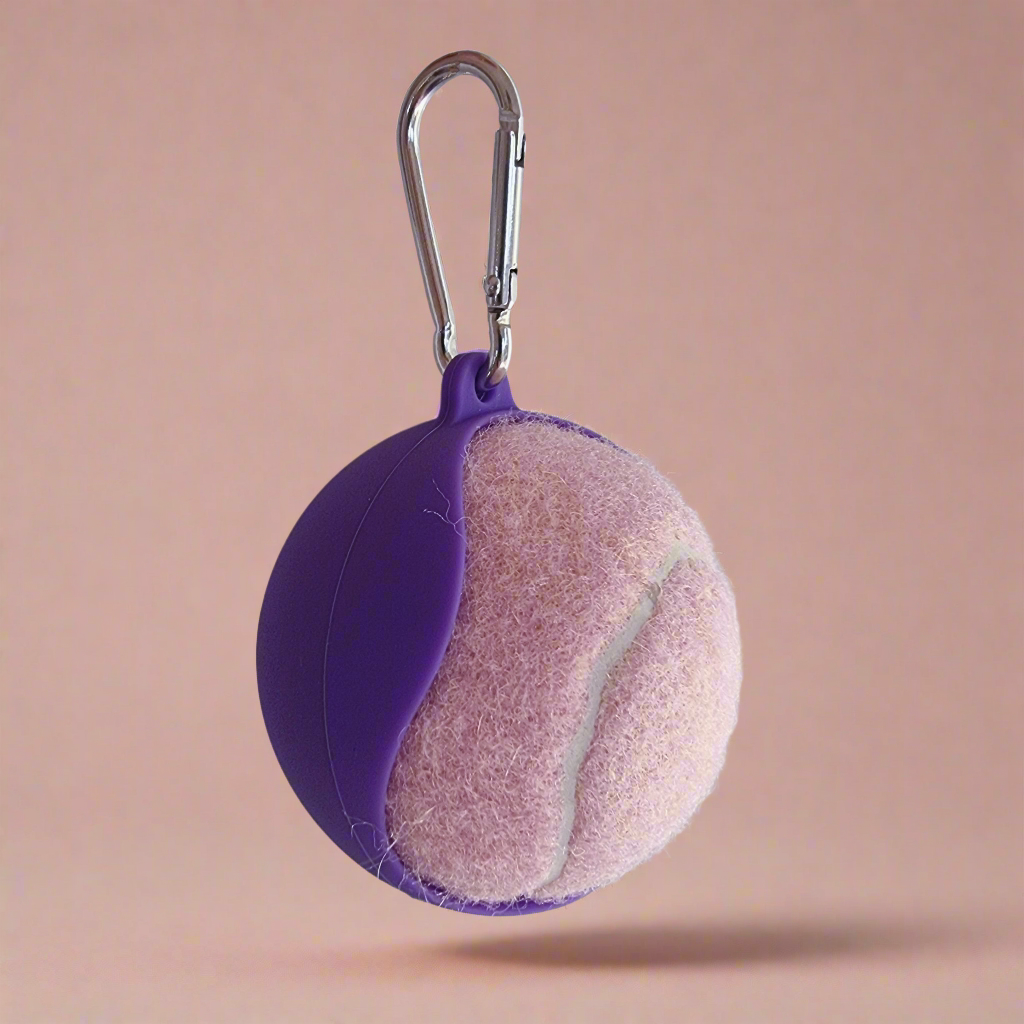 Purple dog ball holder with Light Pink Tennis Ball