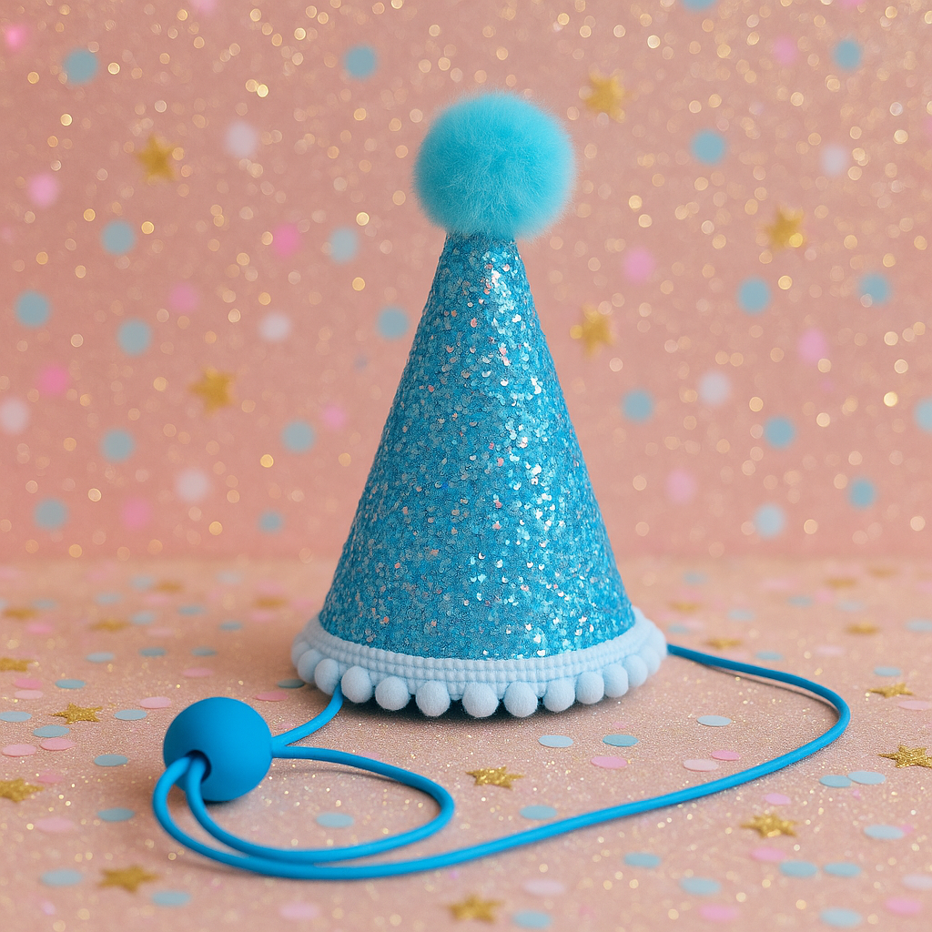 Pet party hat blue glitter 