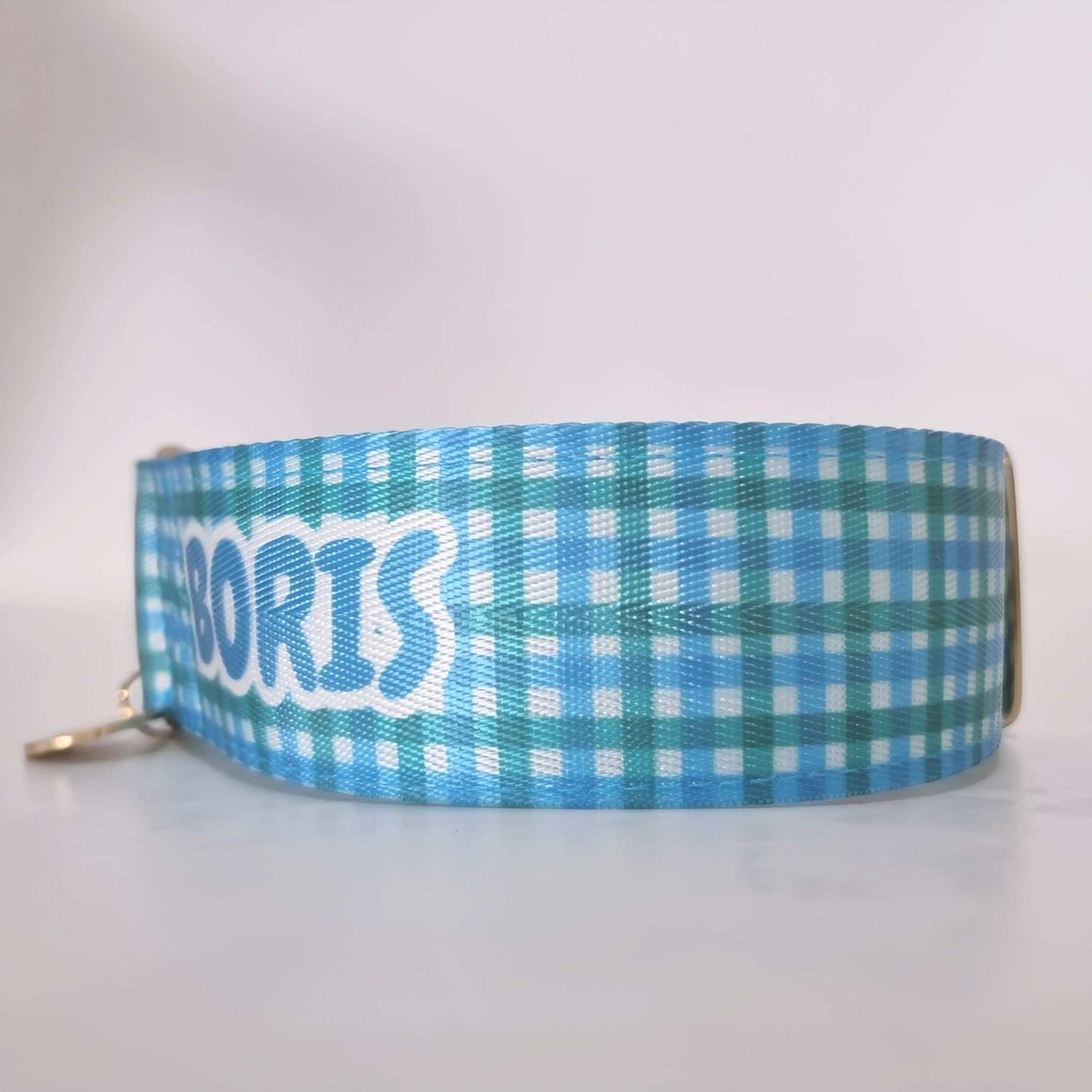 Personalised Martingale Collar - Blue & Green Gingham Neoprene Padded