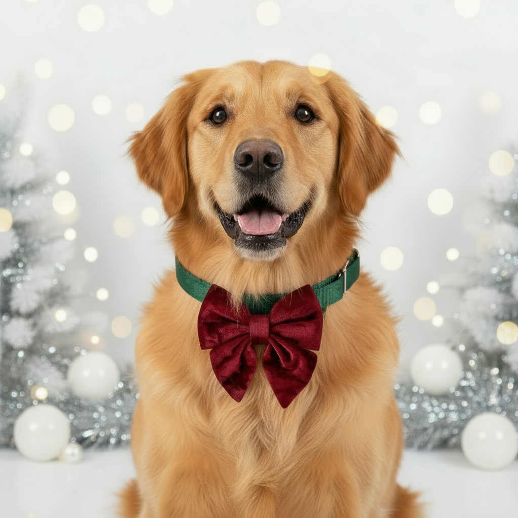 Christmas Dog Bow Tie - Crushed Red Velvet