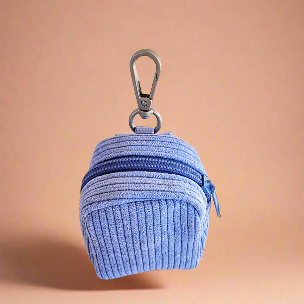 Blue Corduroy Mini Backpack Poop Bag Holder – Cute, Clip-On & Ready to Roll