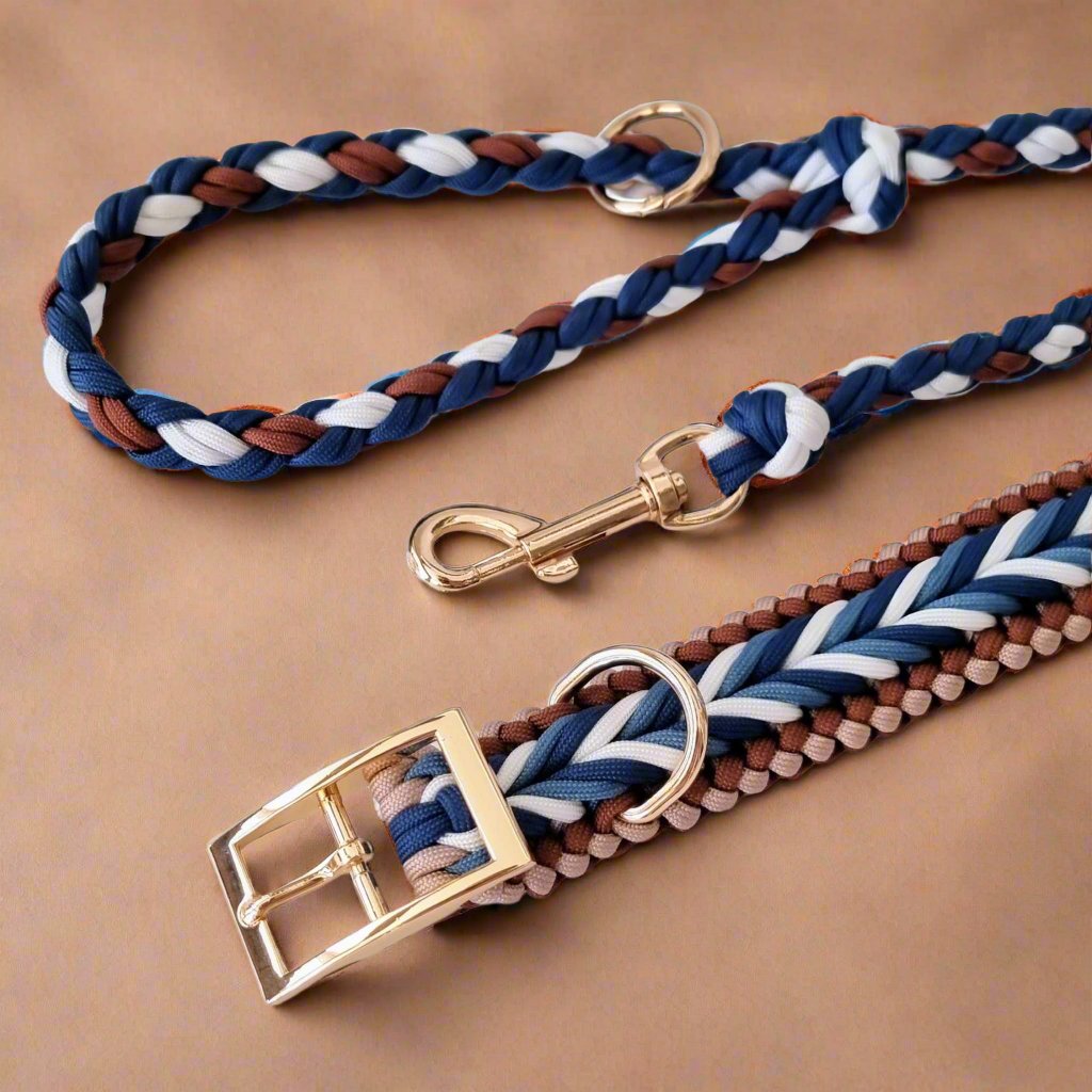 Paracord Dog Collar - Bobby Brown, Navy & White