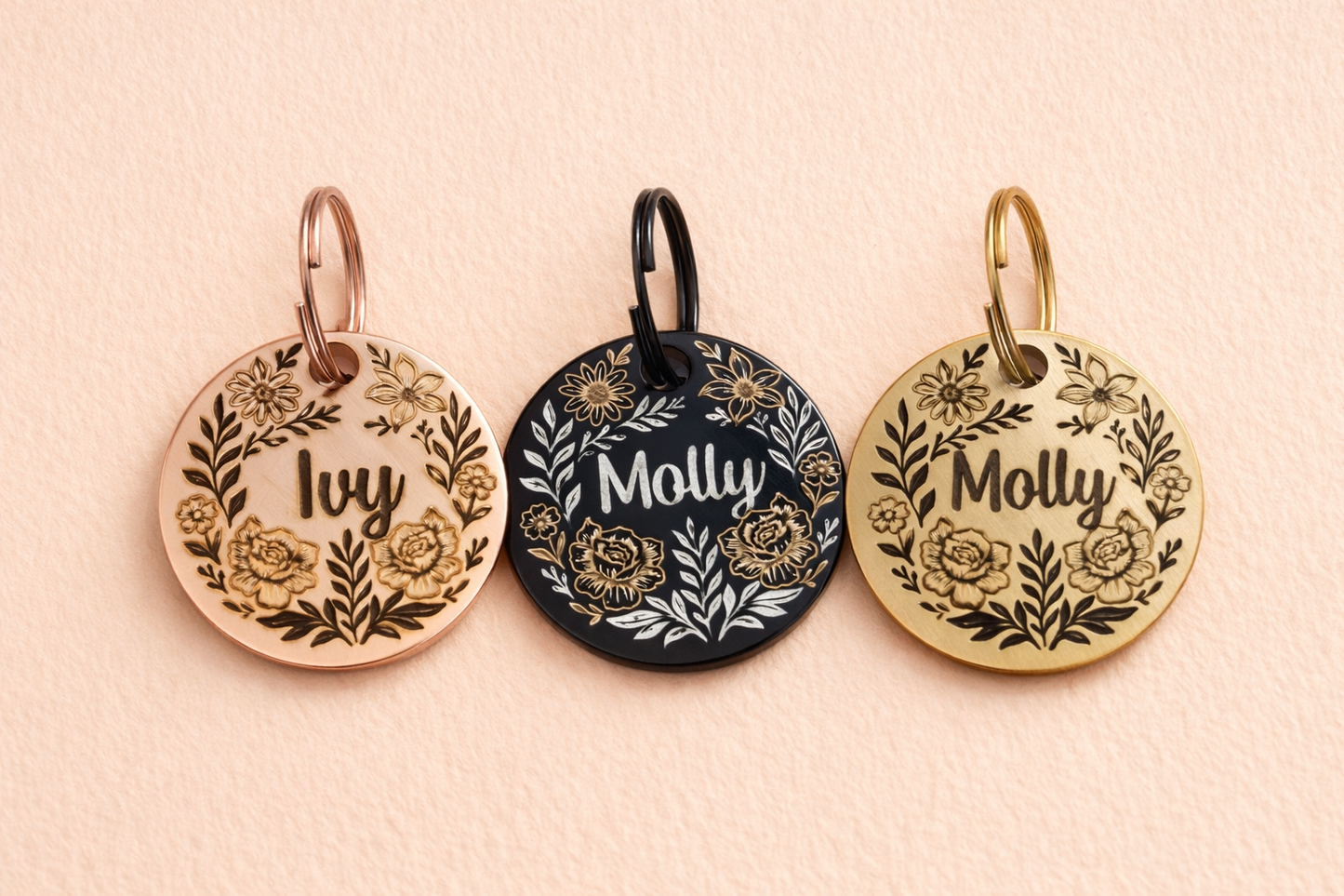 Floral Engraved Pet ID Tag – Personalised Engraved Dog Name Tag