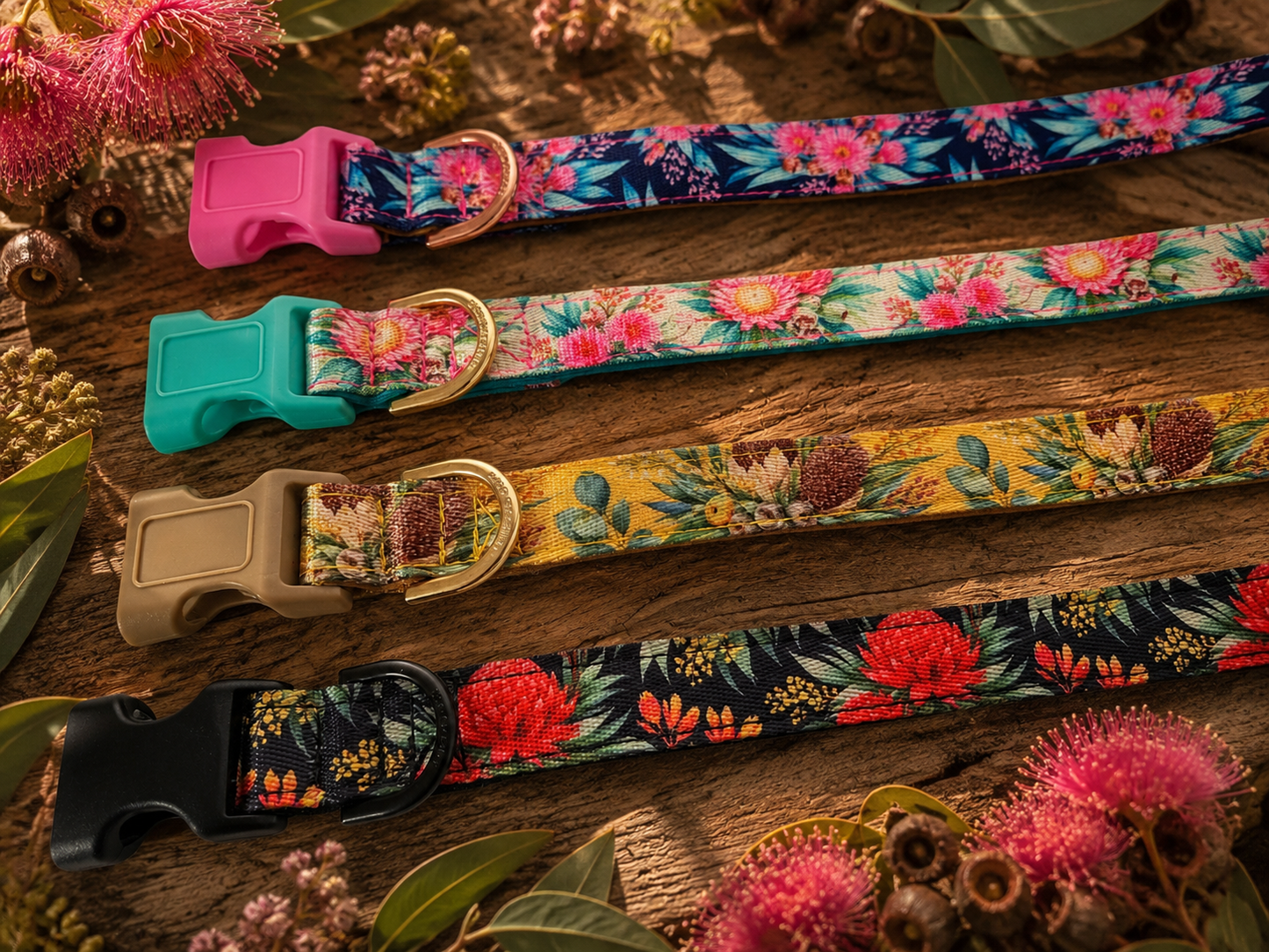 Pink Blossom Dog Collar – Australian Native Floral Buckle Collar
