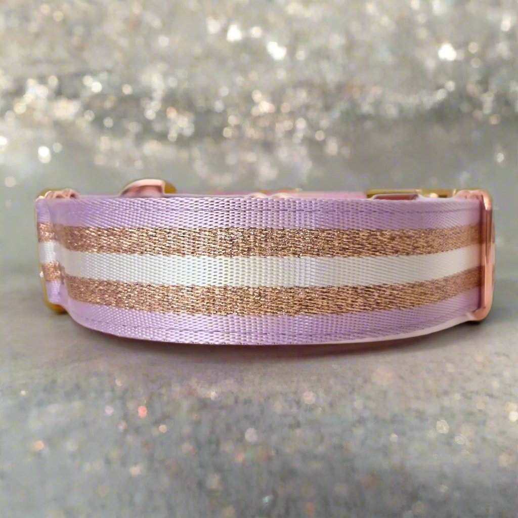 Personalised Martingale Collar - Rose Gold & Lilac Purple - Padded - 1.5" Wide