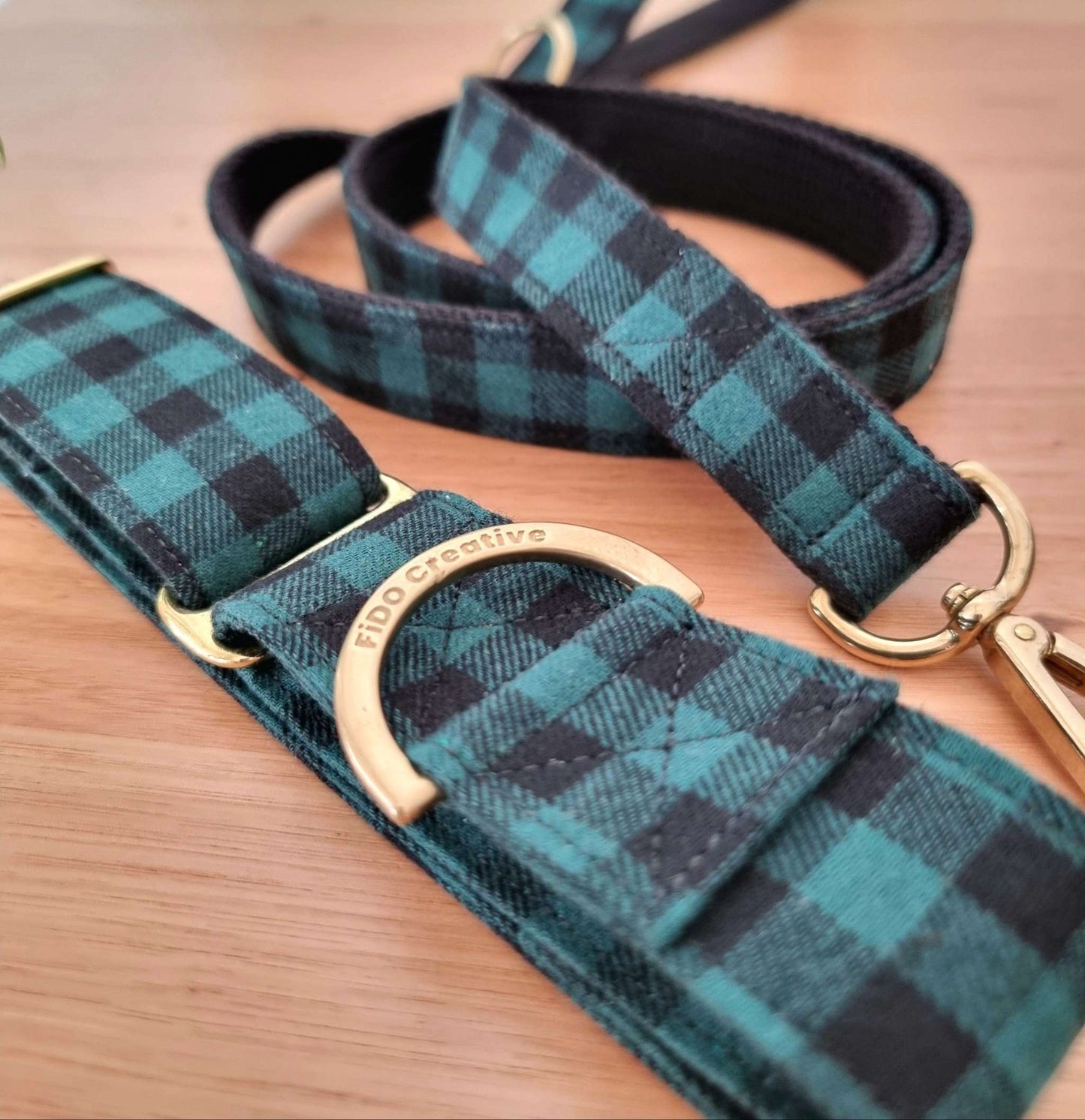 Green Buffalo Plaid Martingale Collar | Green Check | Gingham | Soft | Pine | Dark Green | Dog collar | Greyhound | Whippet | Tartan | Flano