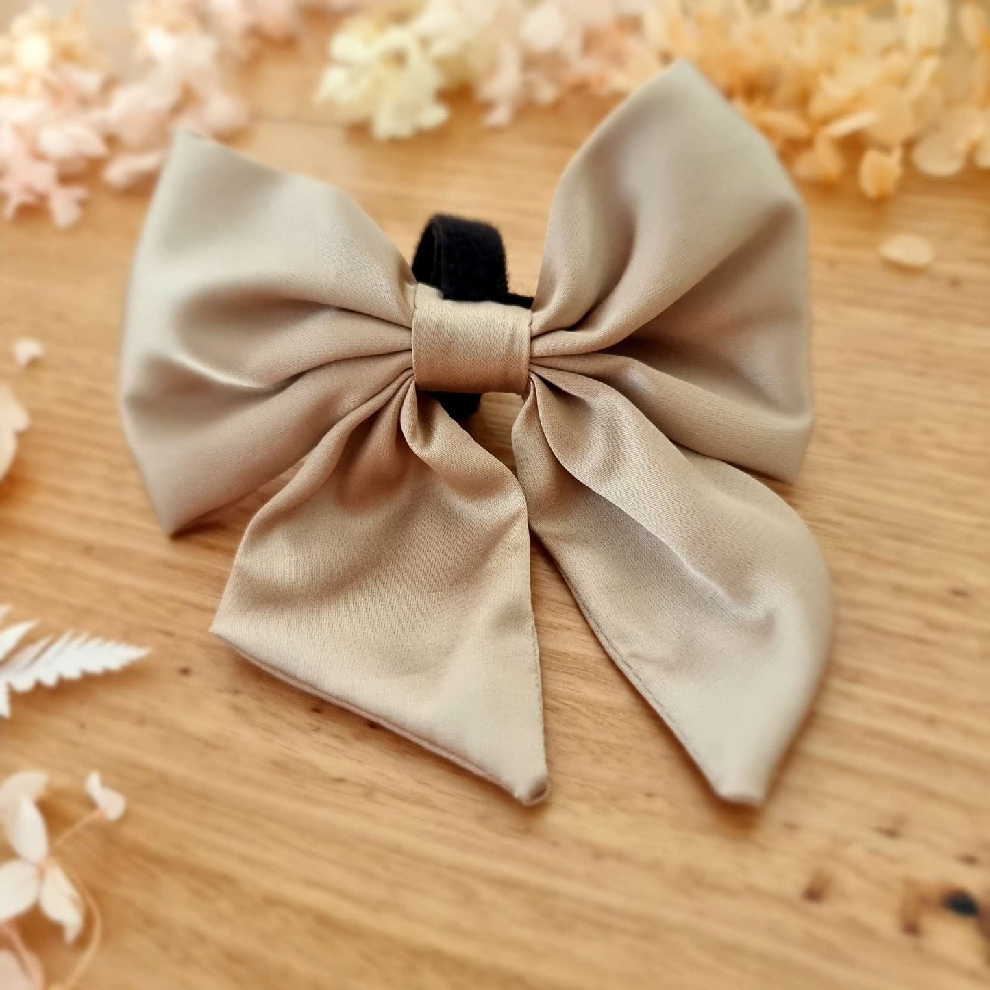 Beige satin sailor dog bow tie | Personalised Name Dog | Wedding | puppy bow | Adjustable | Martingale bow | Collar bow | cream | natural