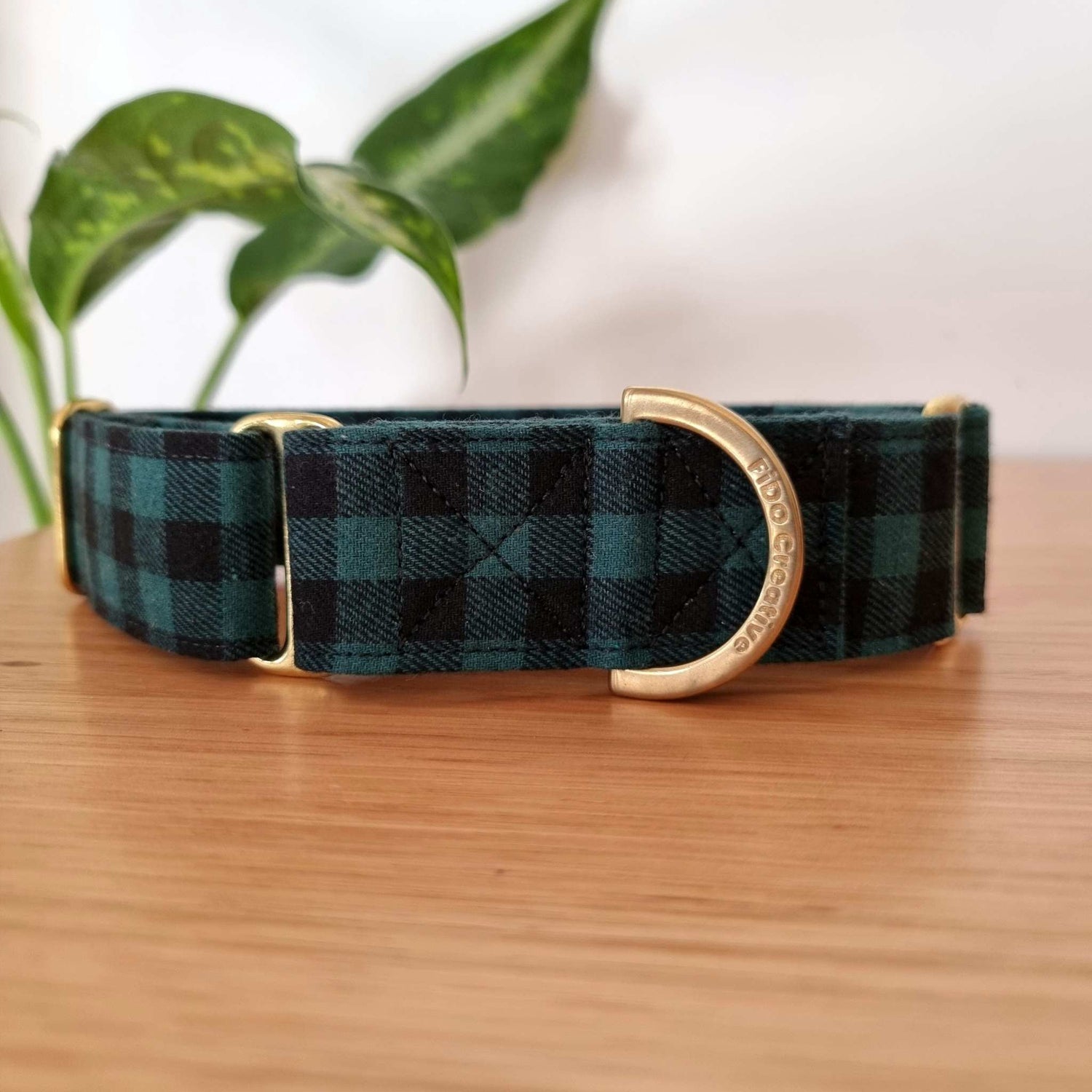 Green Buffalo Plaid Martingale Collar | Green Check | Gingham | Soft | Pine | Dark Green | Dog collar | Greyhound | Whippet | Tartan | Flano