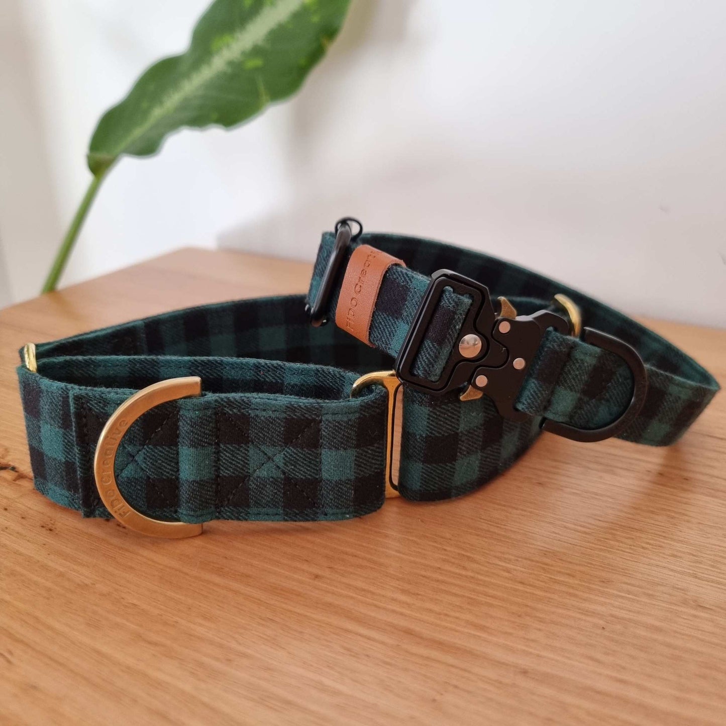 Green Buffalo Plaid Martingale Collar | Green Check | Gingham | Soft | Pine | Dark Green | Dog collar | Greyhound | Whippet | Tartan | Flano