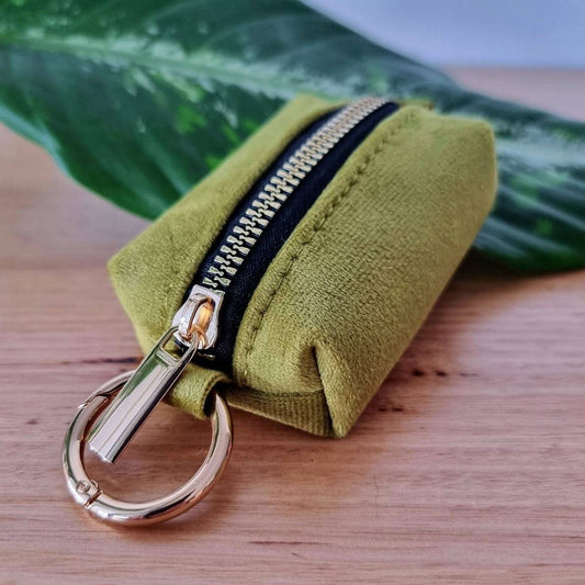 Green velvet dog poop bag holder