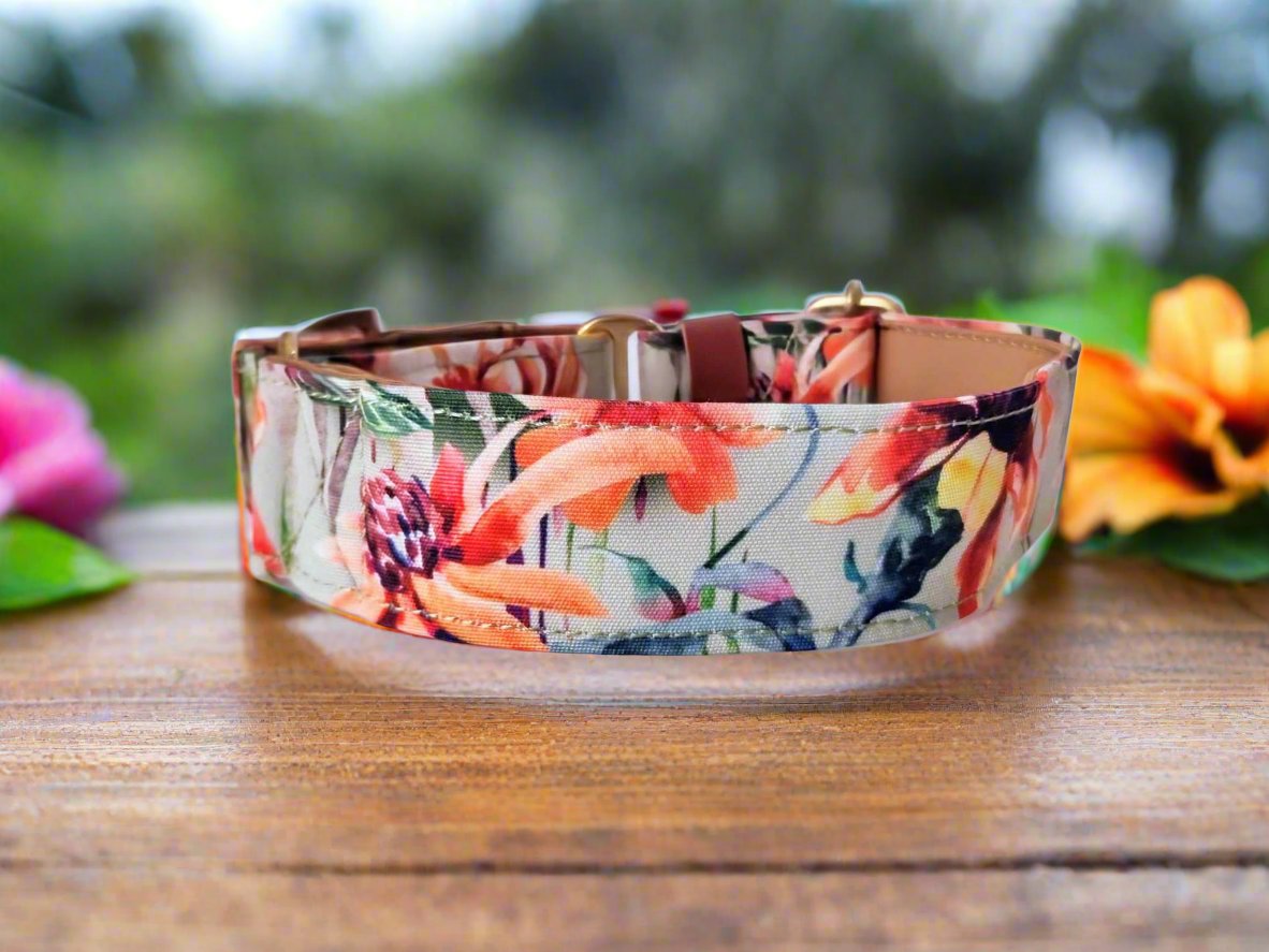 green and orange floral dog collar