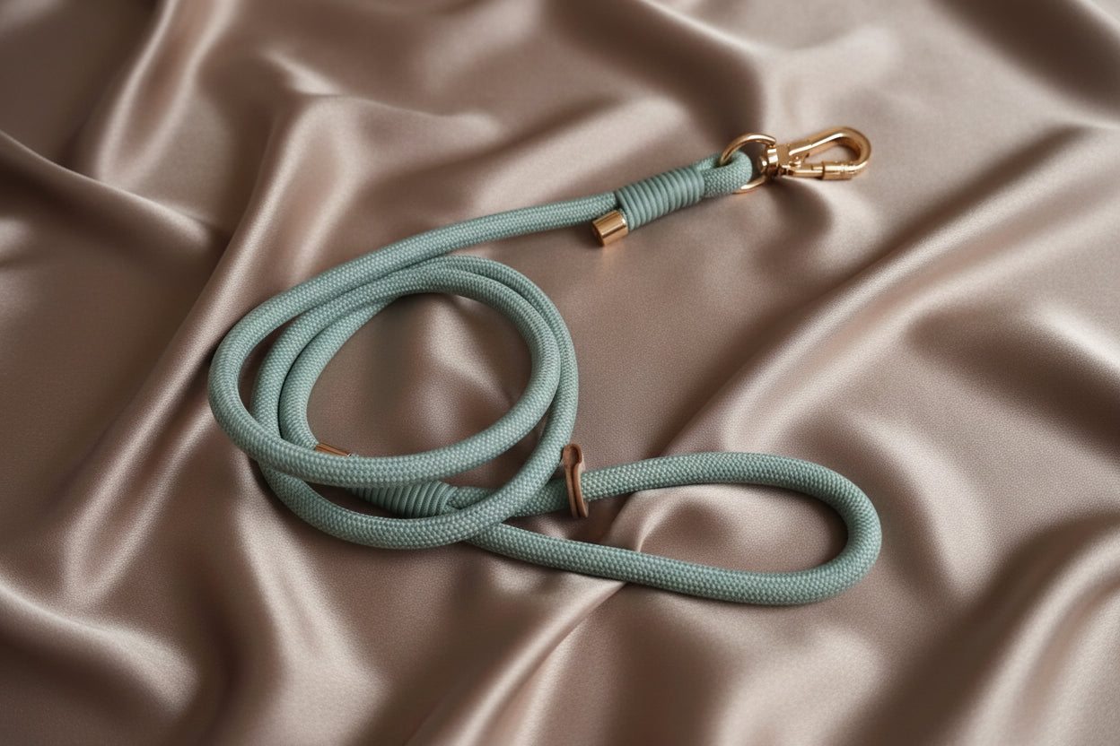Sage Green dog leash with gold clasp