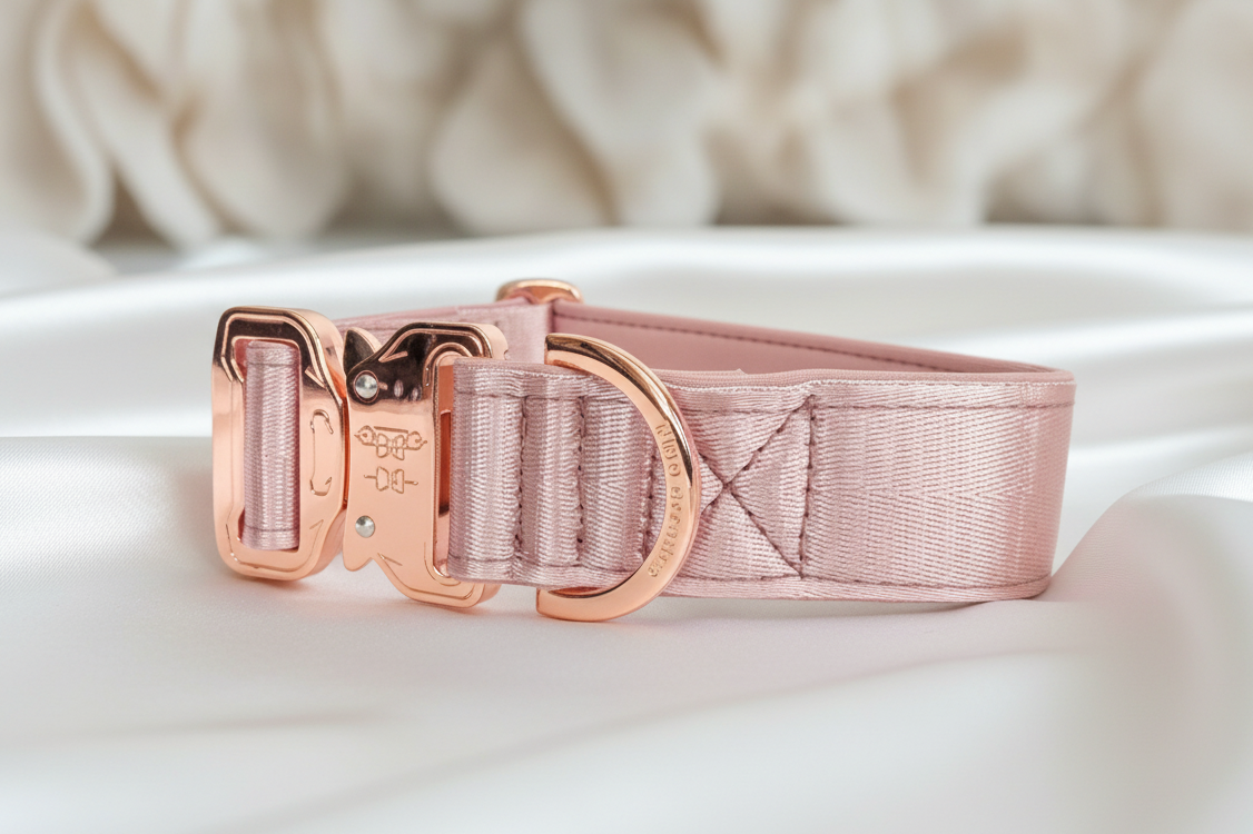 Dusty Pink Dog Collar with Neoprene Padding & Tactical Buckle – Optional personalised Name