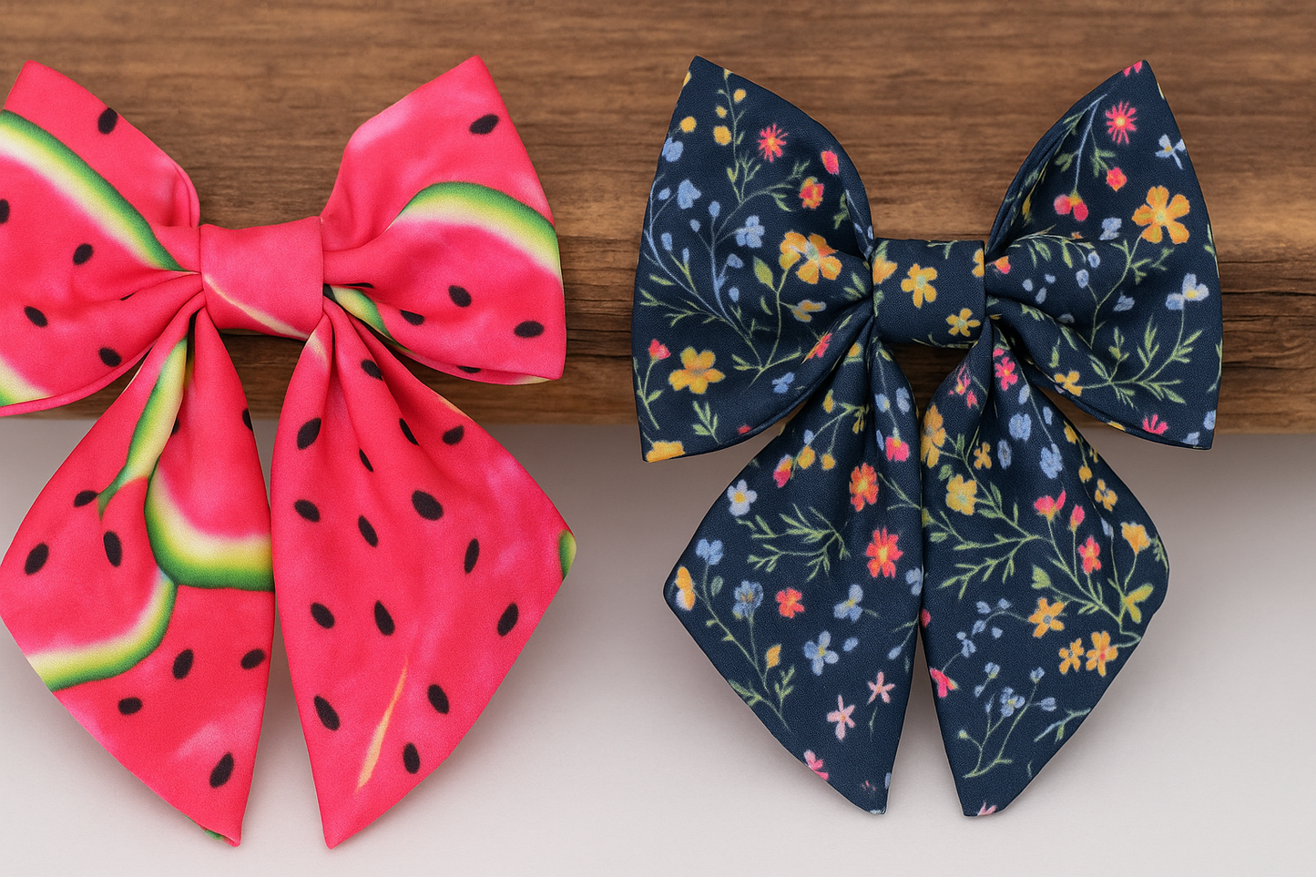 Dainty Floral Dog Bow Tie with luxury tails