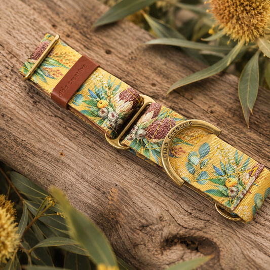 mustard martingale floral dog collar with brass