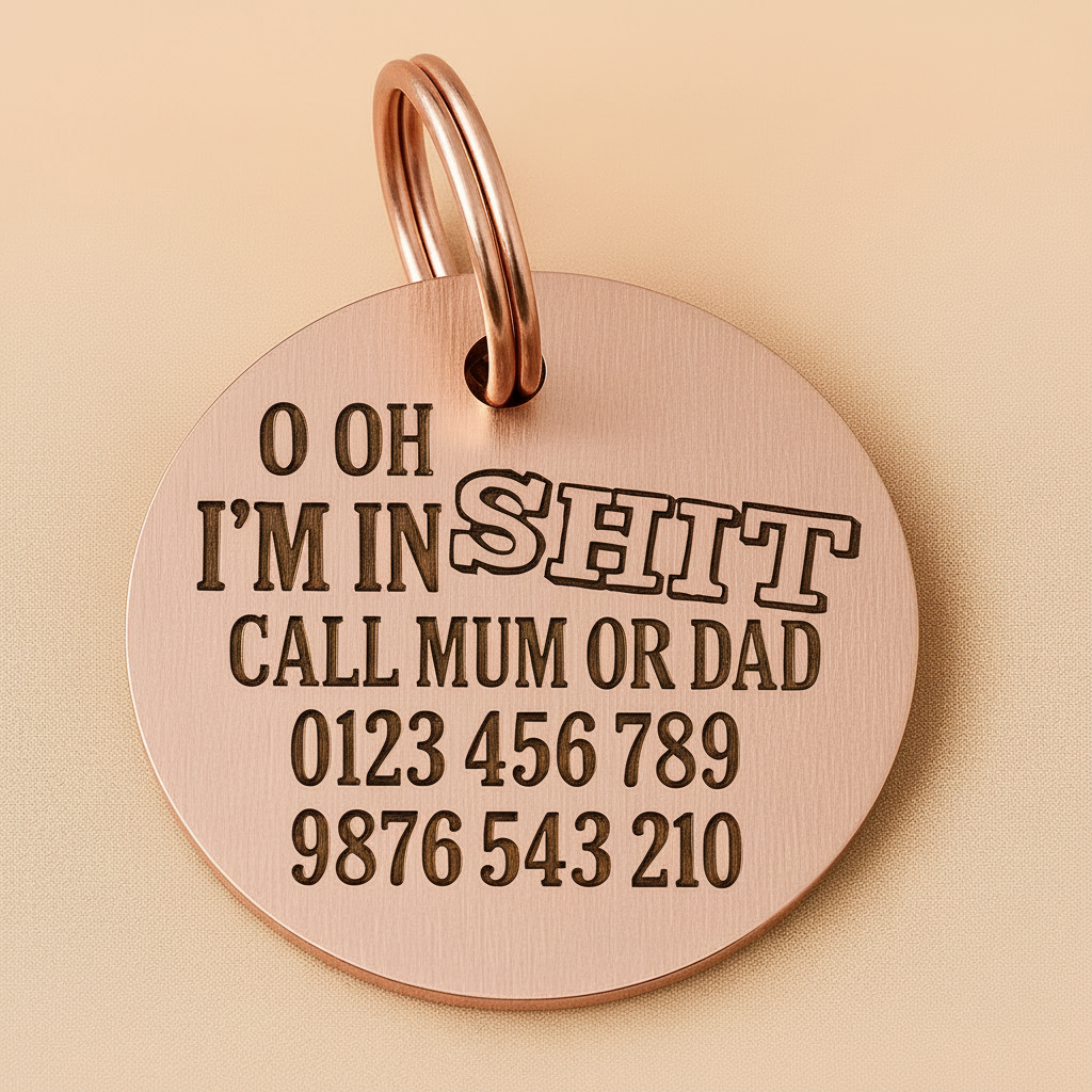 Uh Oh… I’m in Shit! Funny Dog ID Tag – Custom Engraved Pet Tag