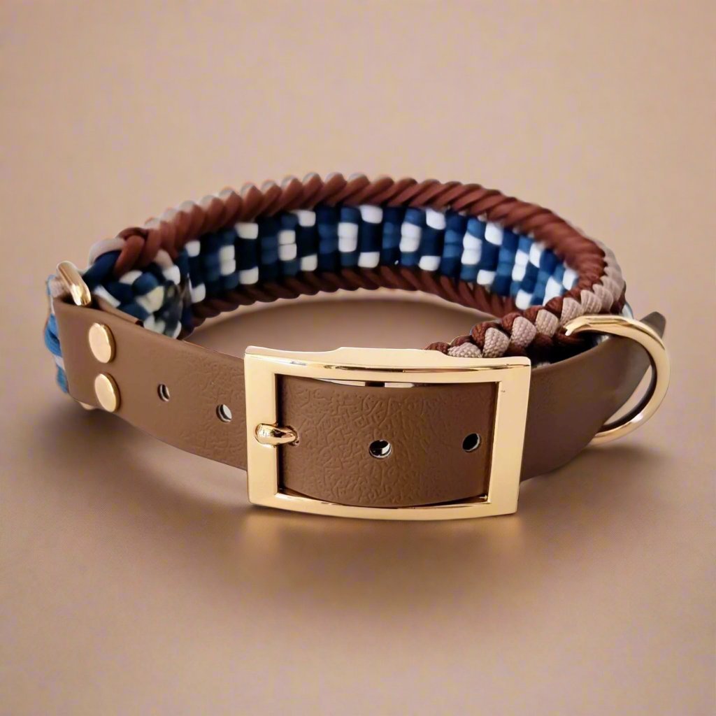 Paracord Dog Collar - Bobby Brown, Navy & White