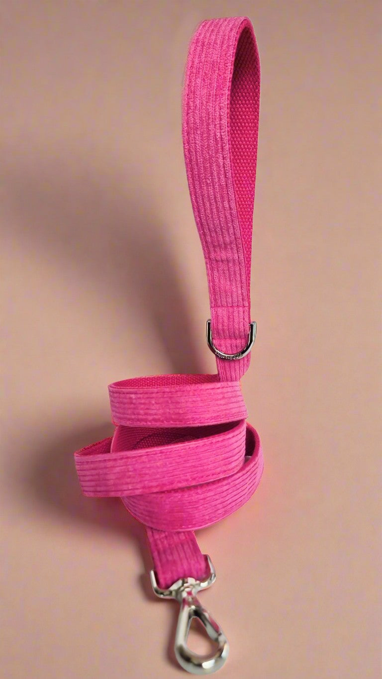 Pink corduroy dog leash