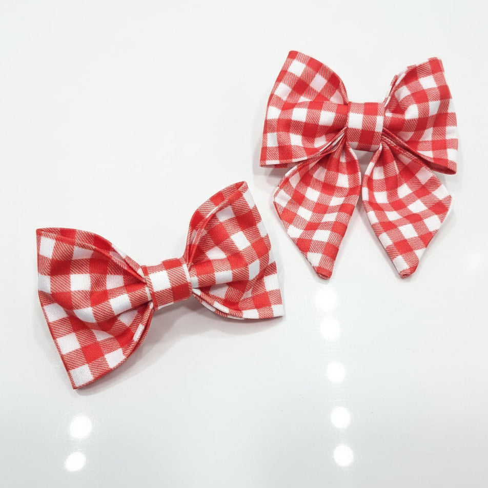 Red gingham dog bow ties
