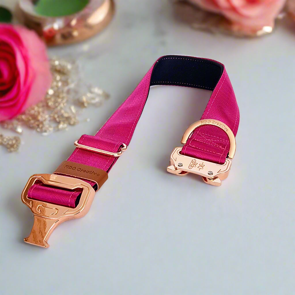 Pink Dog Collar with Neoprene Padding & Tactical Buckle – Optional personalised Name