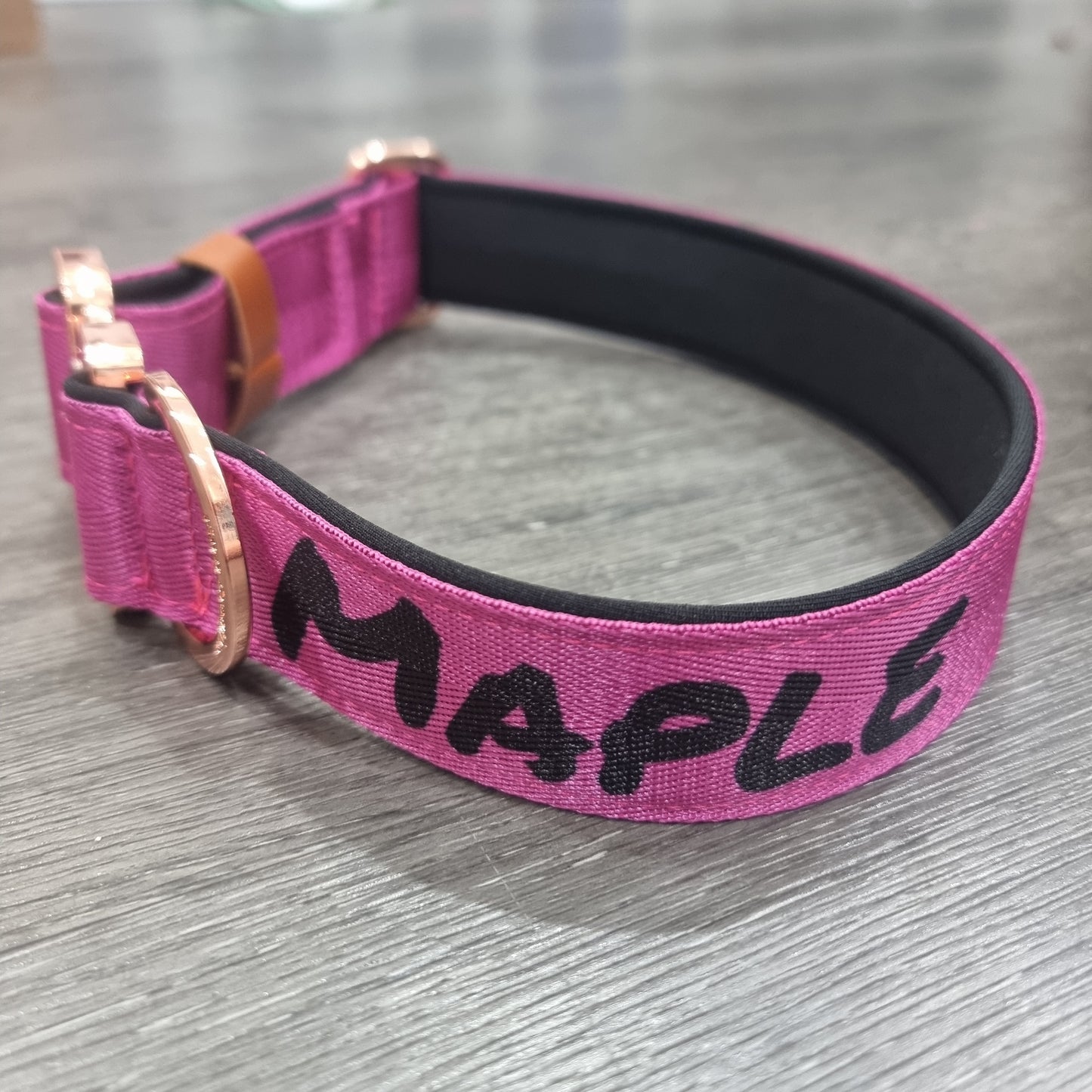 Pink Dog Collar with Neoprene Padding & Tactical Buckle – Optional personalised Name