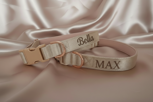 Light Beige Dog Collar with Padding & Buckle – Optional personalised Name