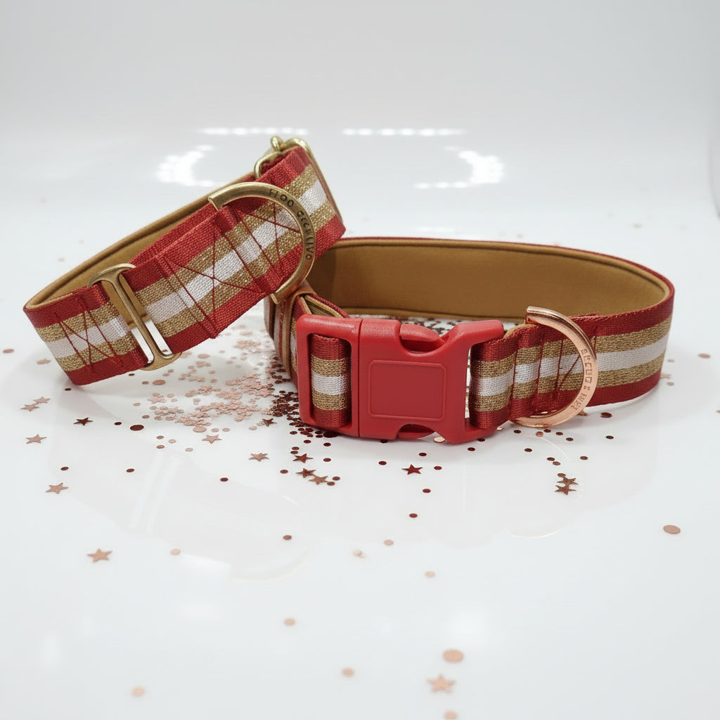 Red Festive Glitter Dog Collar – Personalised Christmas buckle or martingale collar (1.5" Wide)