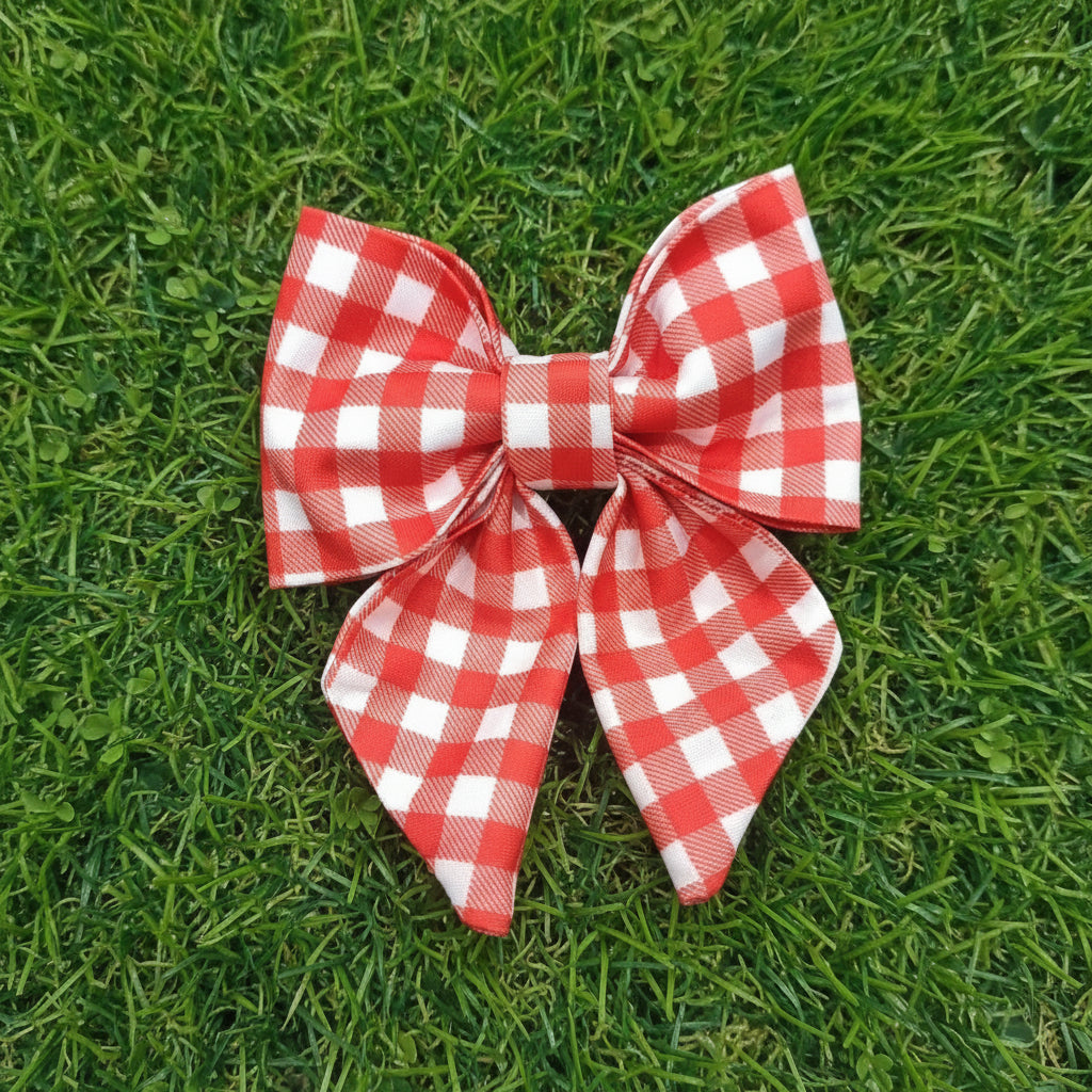 Red checked dog bow tie