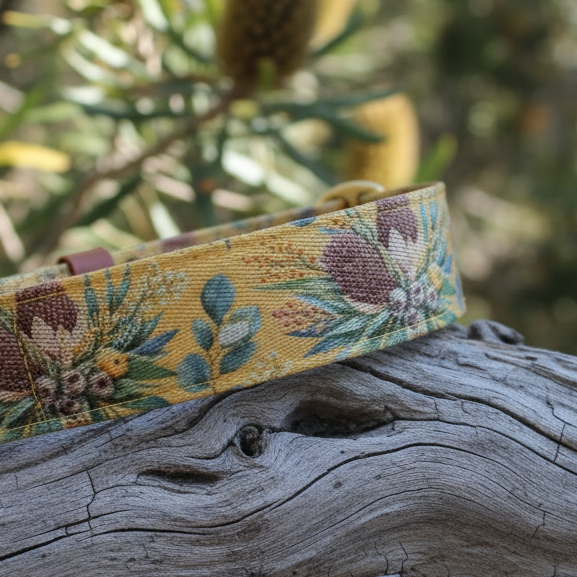 Mustard Banksia Martingale Collar – Australian Native Floral Dog Collar
