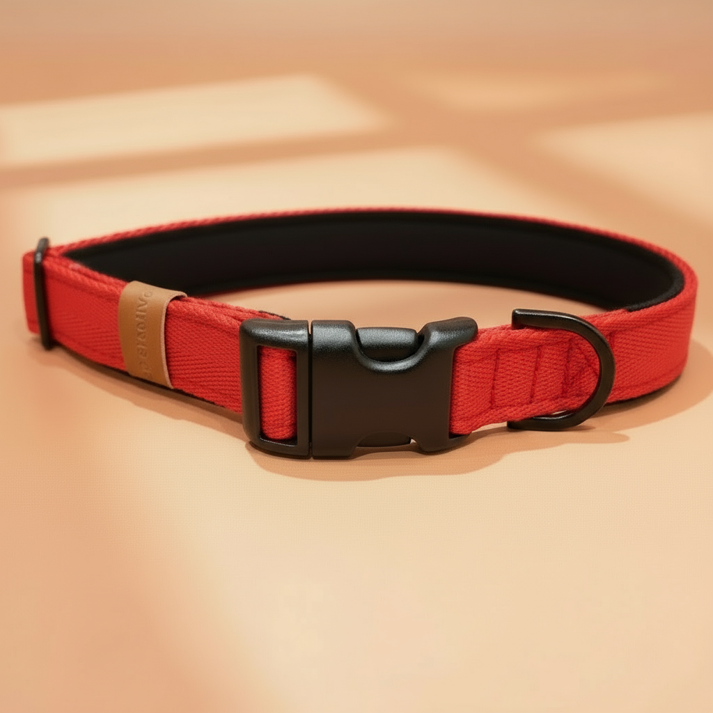 Red Dog Collar with Neoprene Padding & Tactical Buckle – Optional personalised Name